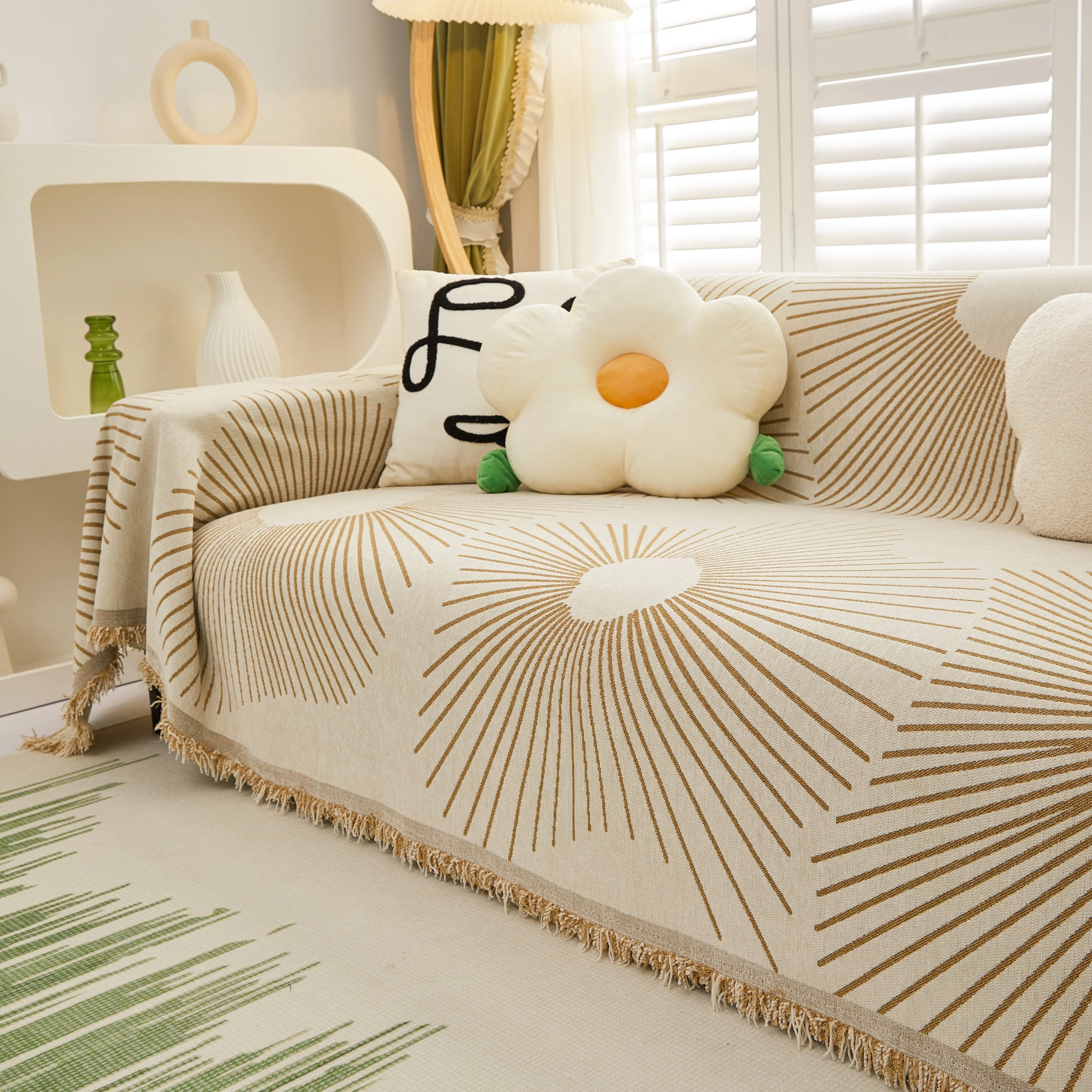 Geometric Radial Striped L-Shape Sofa Cover: Thick, Reversible Furniture Blanket for Kids and Pets - Image 14