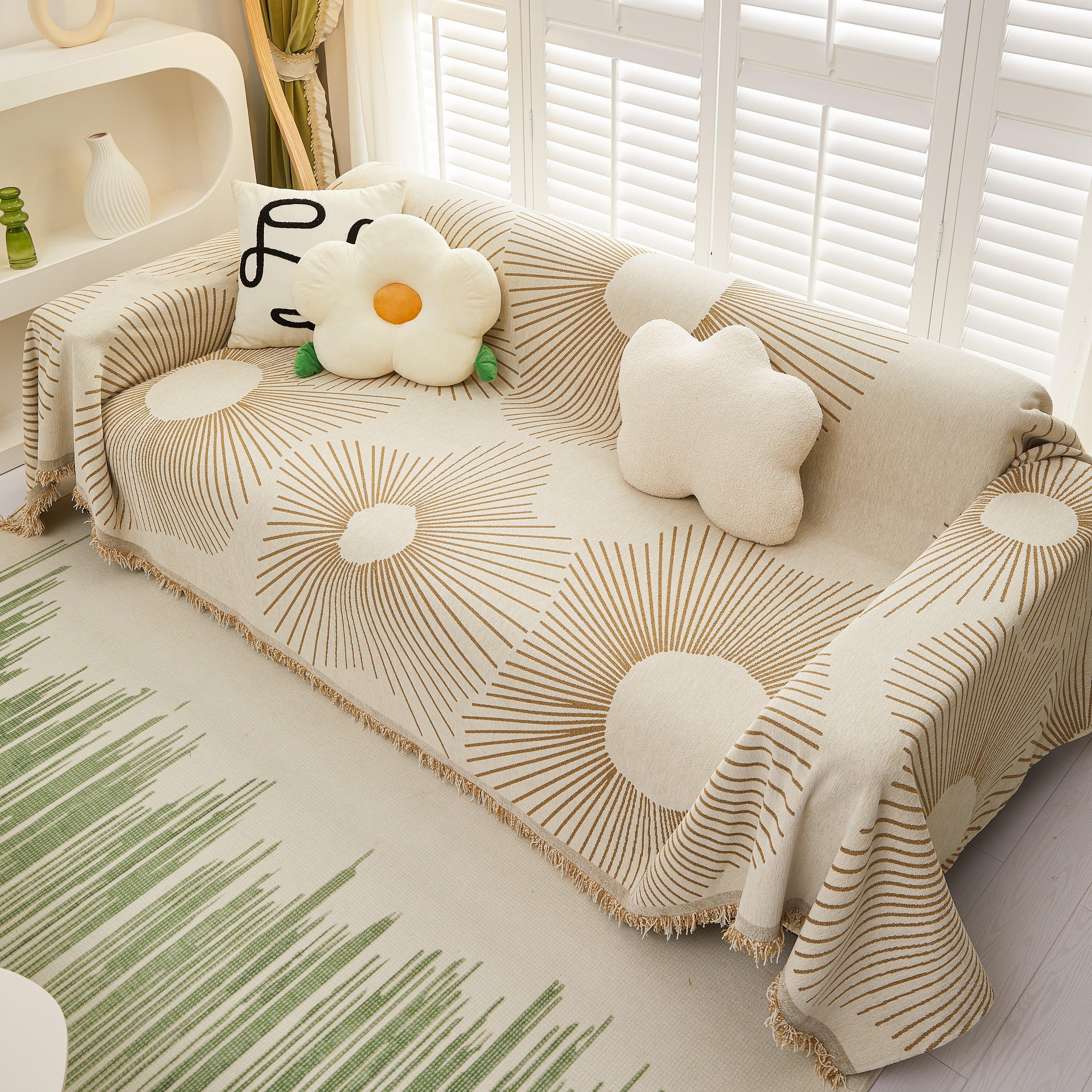 Geometric Radial Striped L-Shape Sofa Cover: Thick, Reversible Furniture Blanket for Kids and Pets - Image 15