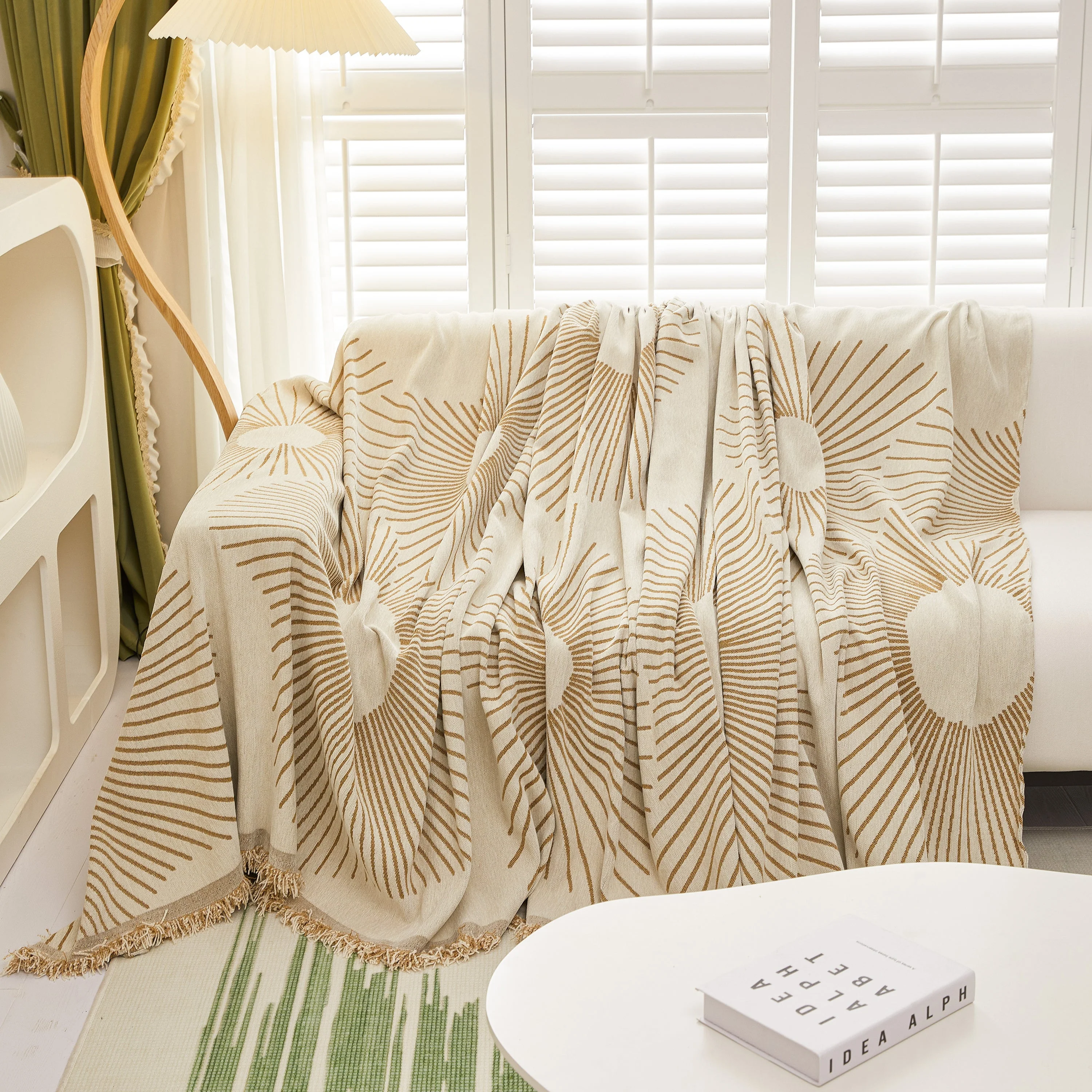Geometric Radial Striped L-Shape Sofa Cover: Thick, Reversible Furniture Blanket for Kids and Pets - Image 23