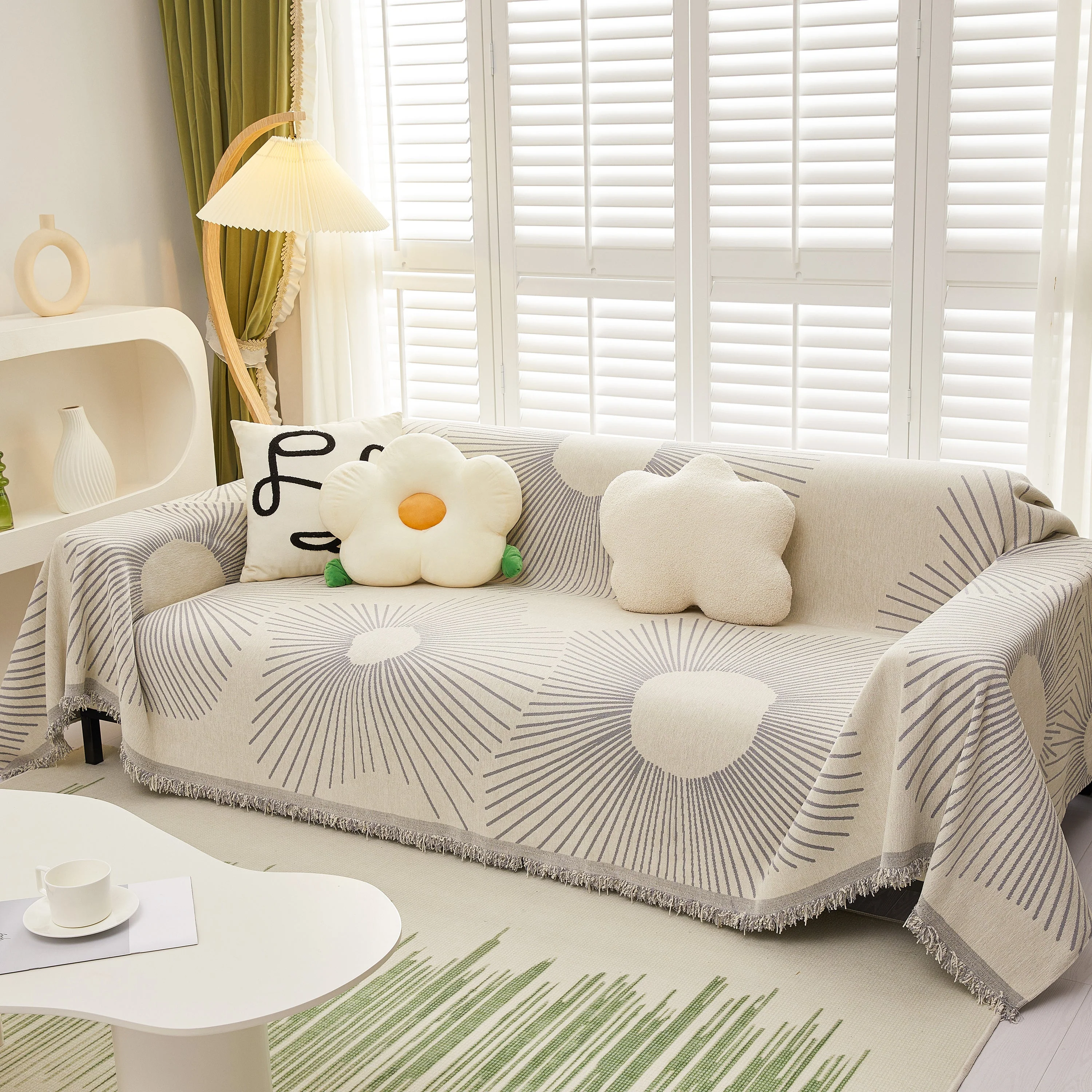 Geometric Radial Striped L-Shape Sofa Cover: Thick, Reversible Furniture Blanket for Kids and Pets - Image 27