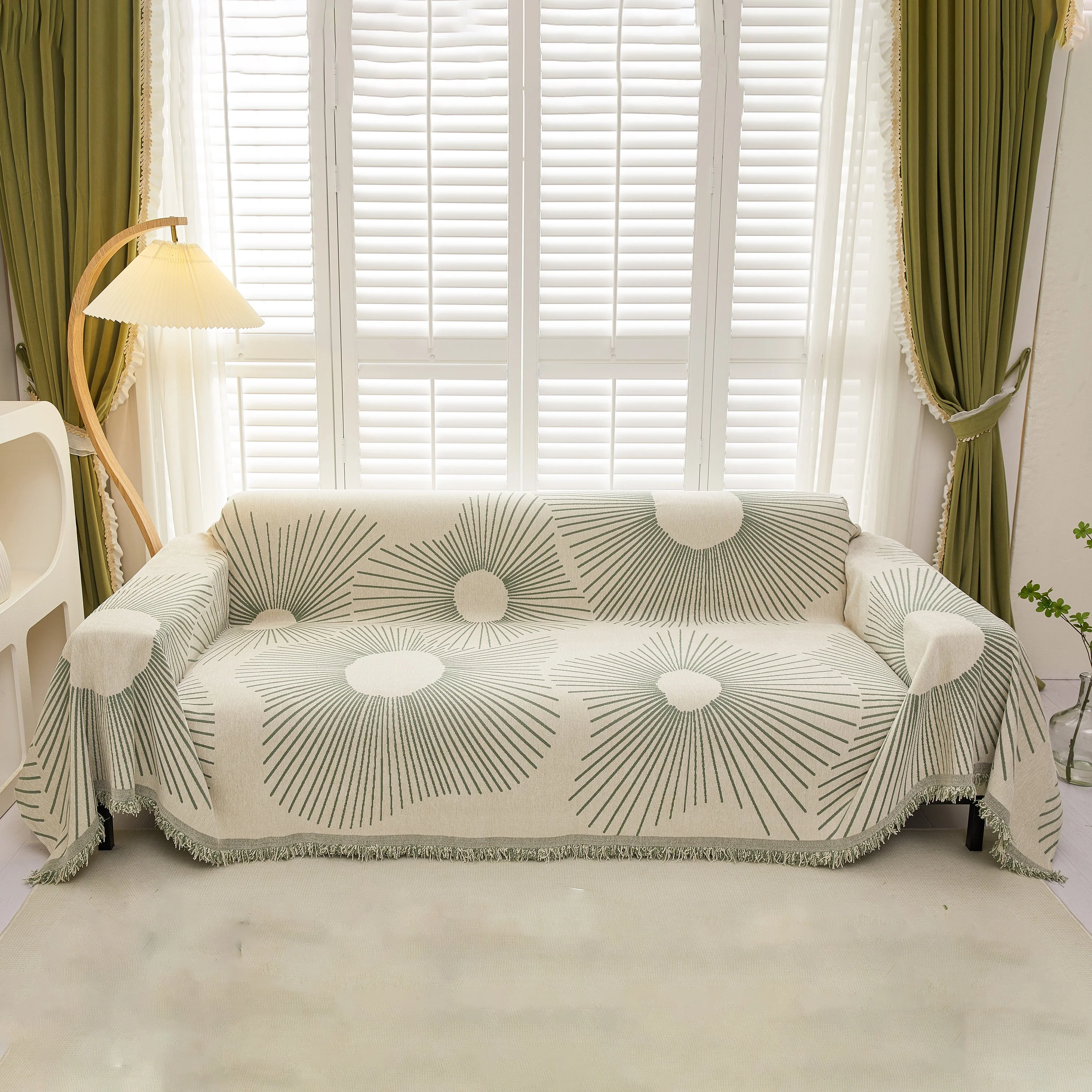 Geometric Radial Striped L-Shape Sofa Cover: Thick, Reversible Furniture Blanket for Kids and Pets - Image 29