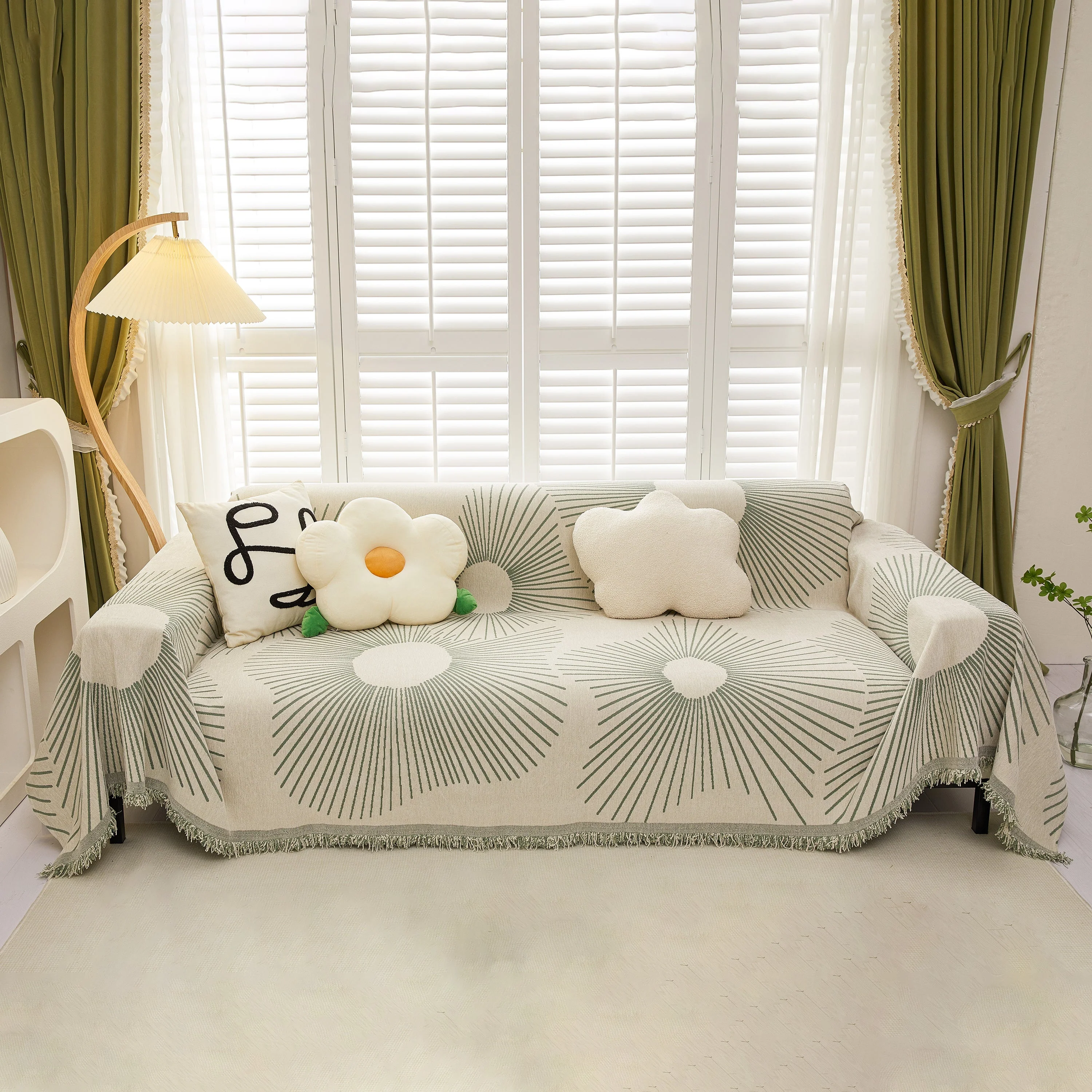 Geometric Radial Striped L-Shape Sofa Cover: Thick, Reversible Furniture Blanket for Kids and Pets - Image 30