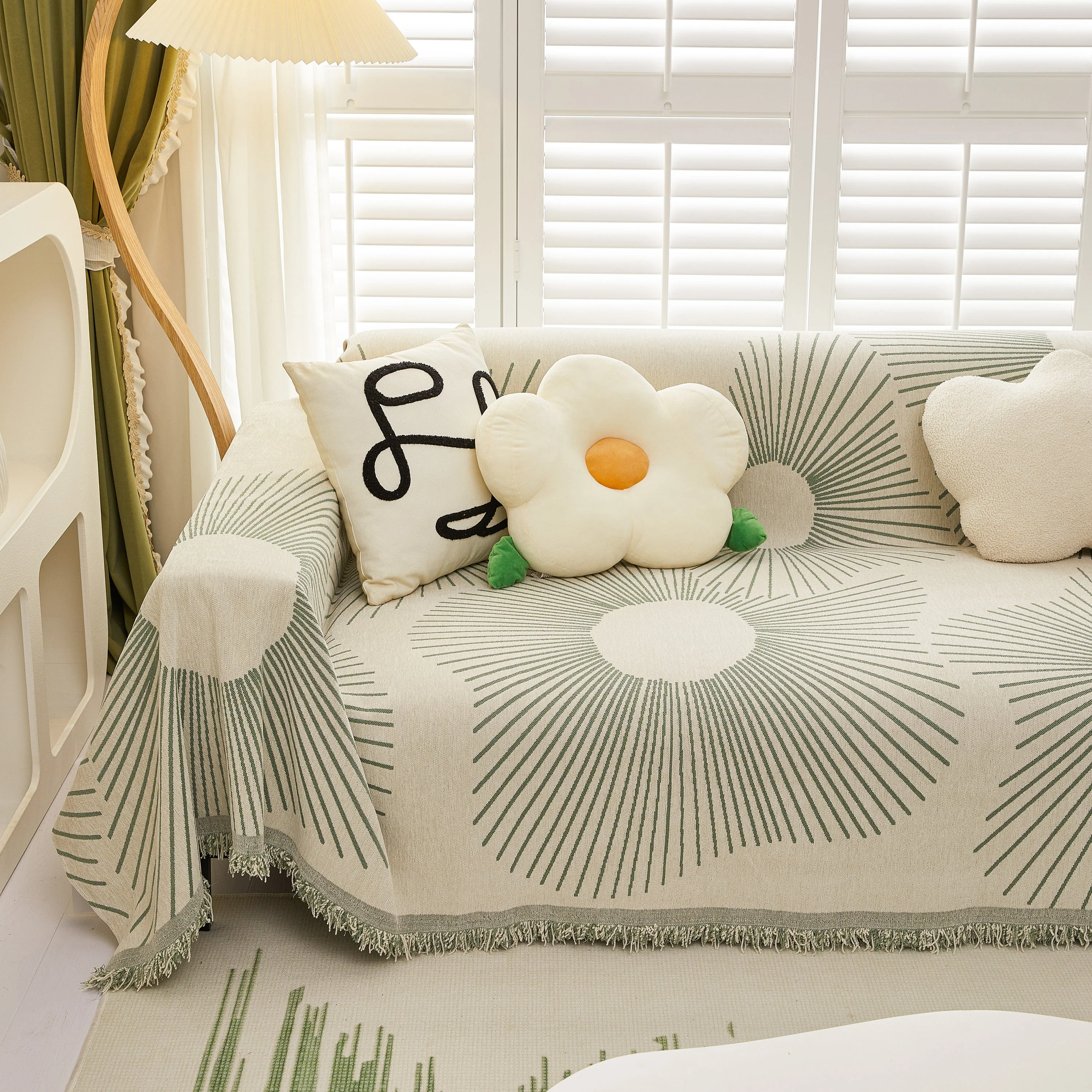 Geometric Radial Striped L-Shape Sofa Cover: Thick, Reversible Furniture Blanket for Kids and Pets - Image 31