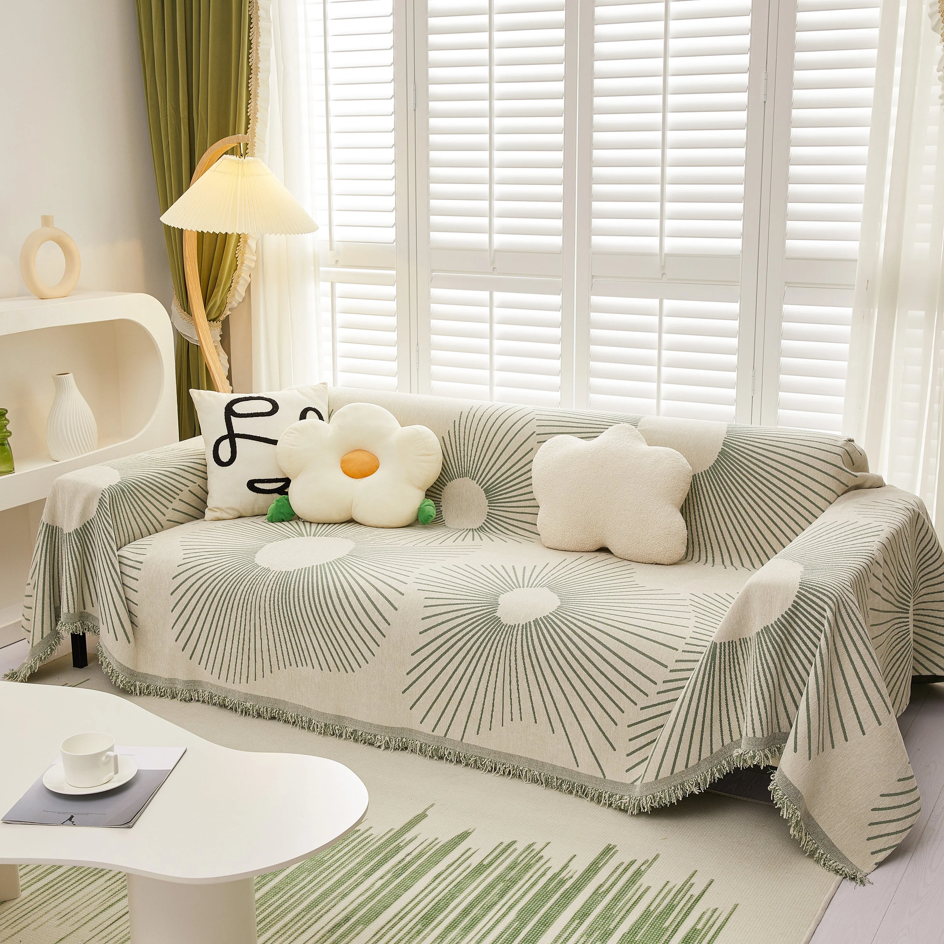 Geometric Radial Striped L-Shape Sofa Cover: Thick, Reversible Furniture Blanket for Kids and Pets - Image 32
