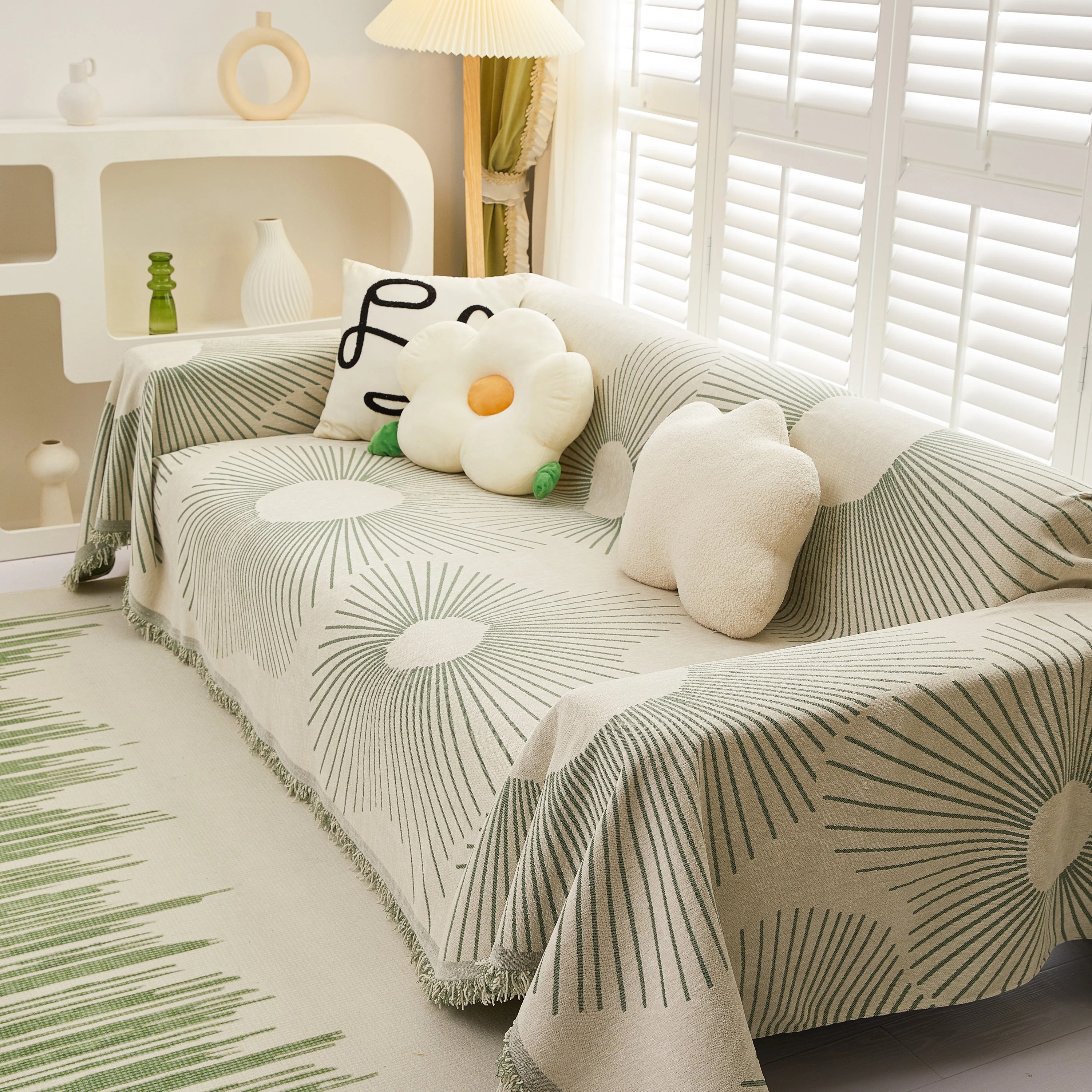 Geometric Radial Striped L-Shape Sofa Cover: Thick, Reversible Furniture Blanket for Kids and Pets - Image 33