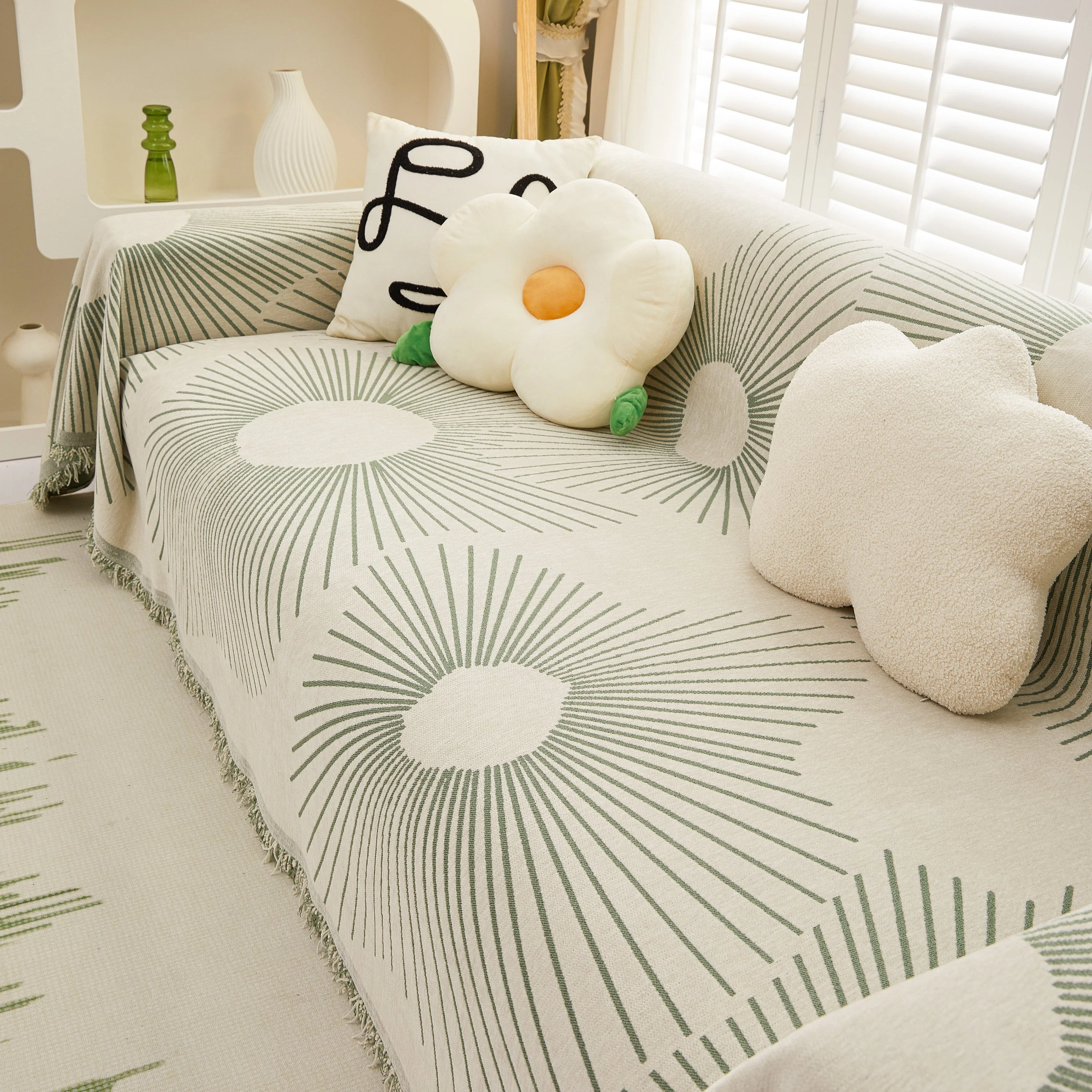 Geometric Radial Striped L-Shape Sofa Cover: Thick, Reversible Furniture Blanket for Kids and Pets - Image 34