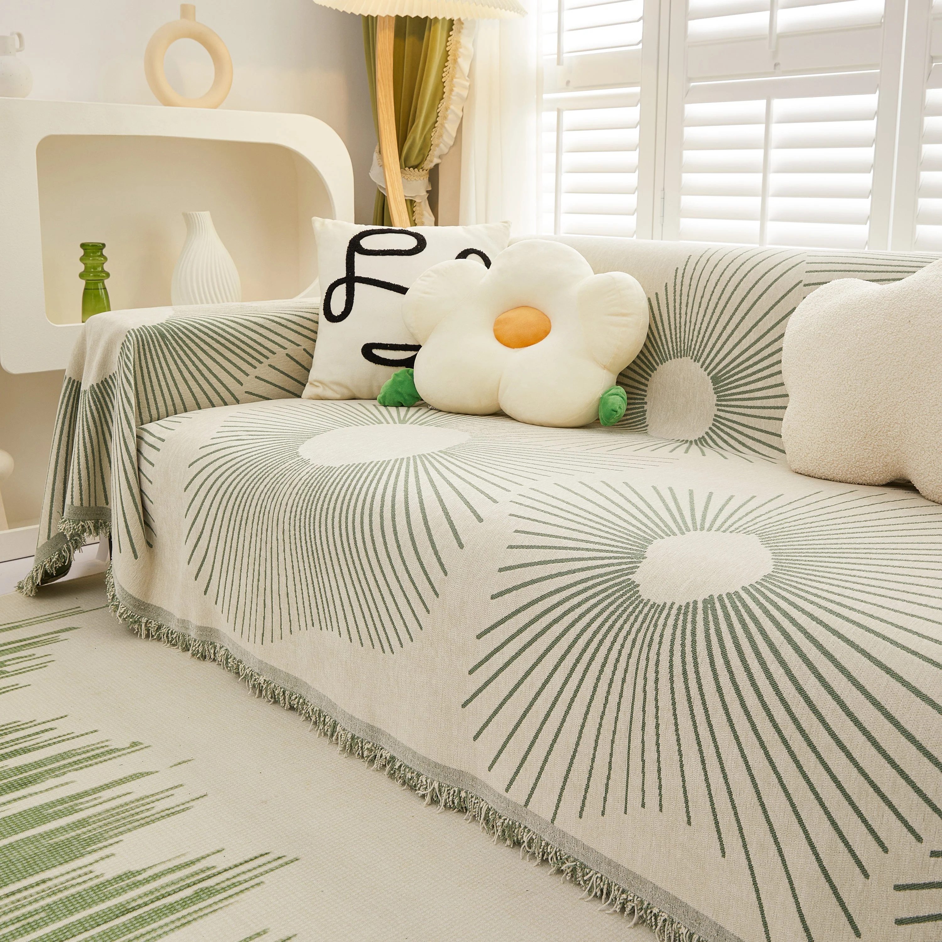 Geometric Radial Striped L-Shape Sofa Cover: Thick, Reversible Furniture Blanket for Kids and Pets - Image 37
