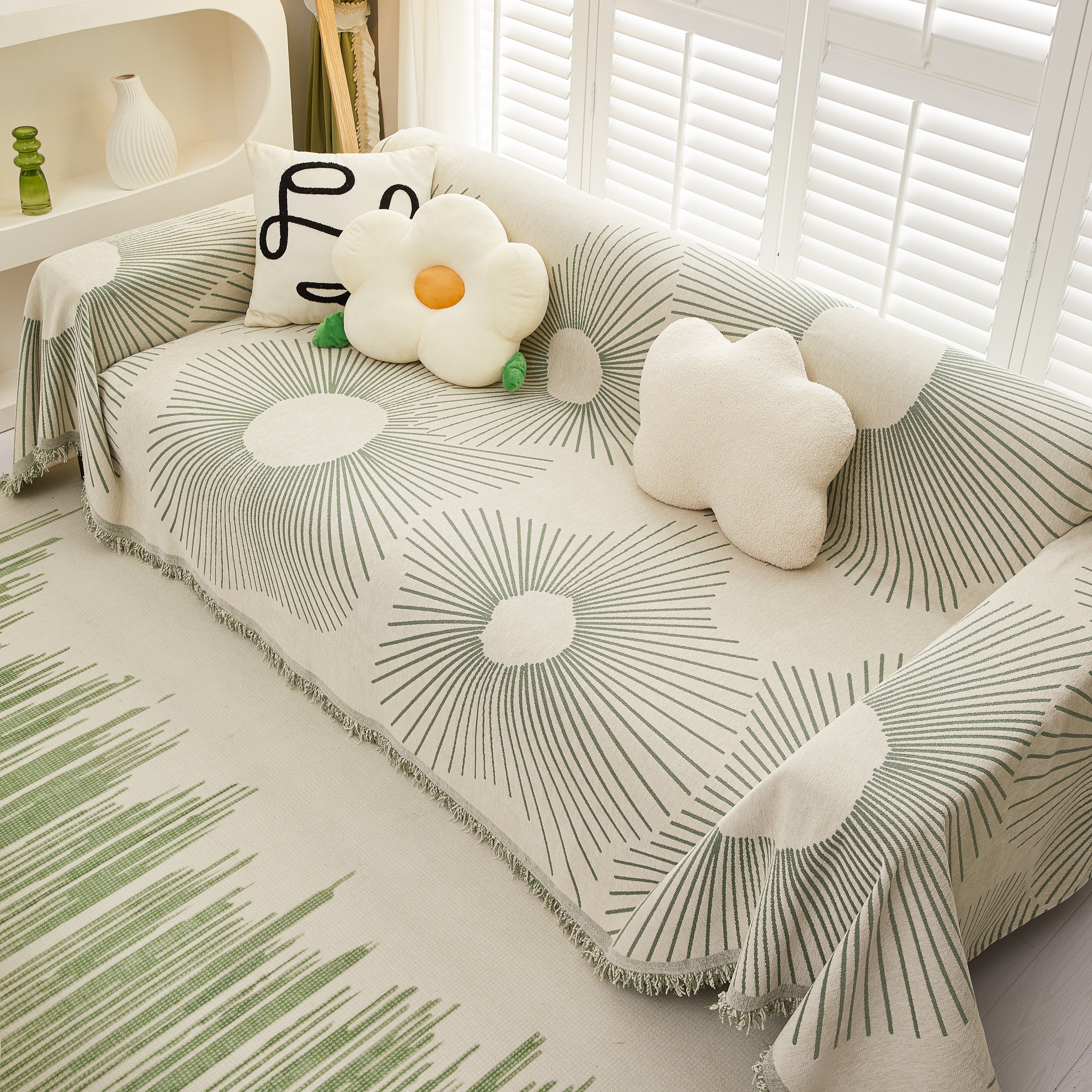 Geometric Radial Striped L-Shape Sofa Cover: Thick, Reversible Furniture Blanket for Kids and Pets - Image 38