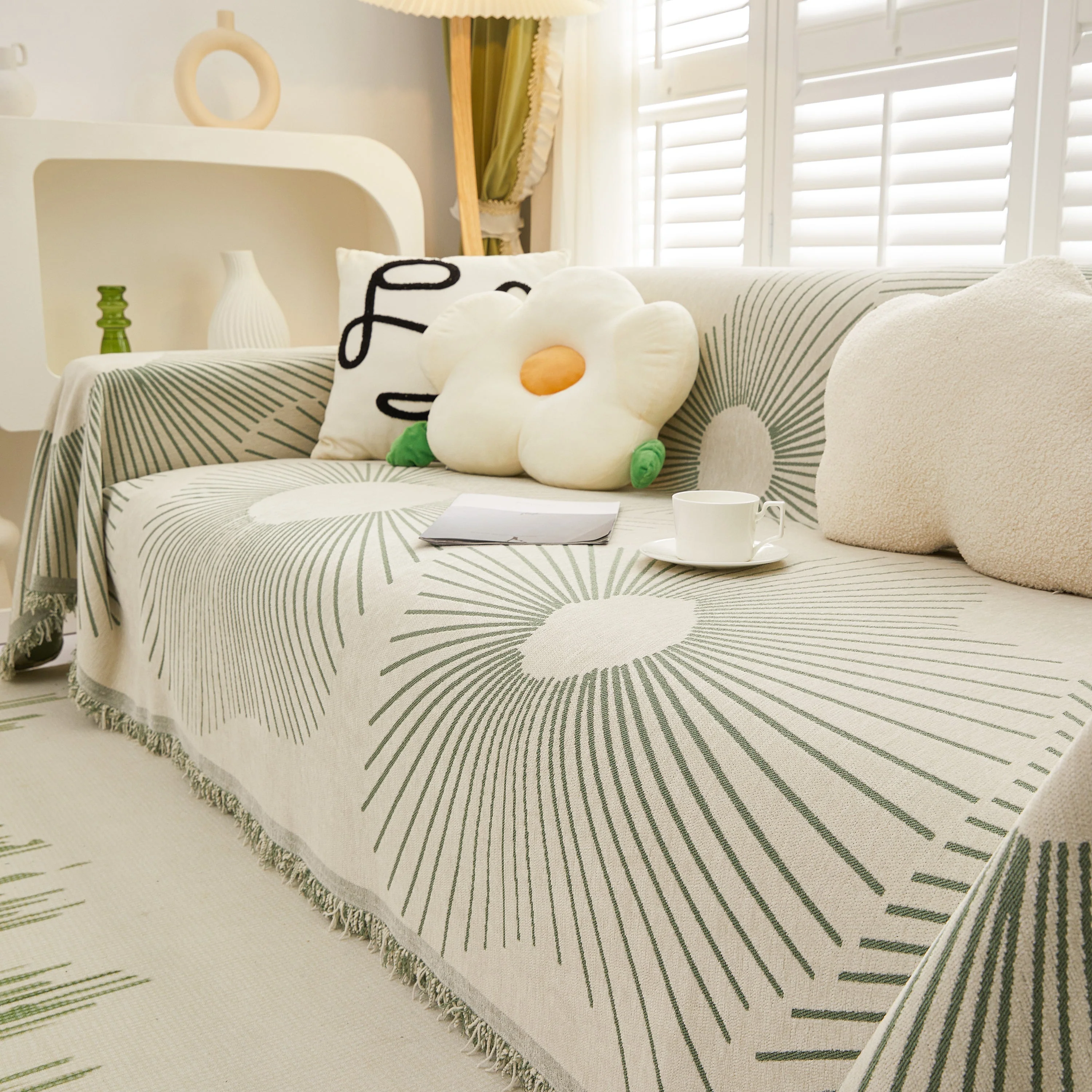 Geometric Radial Striped L-Shape Sofa Cover: Thick, Reversible Furniture Blanket for Kids and Pets - Image 39