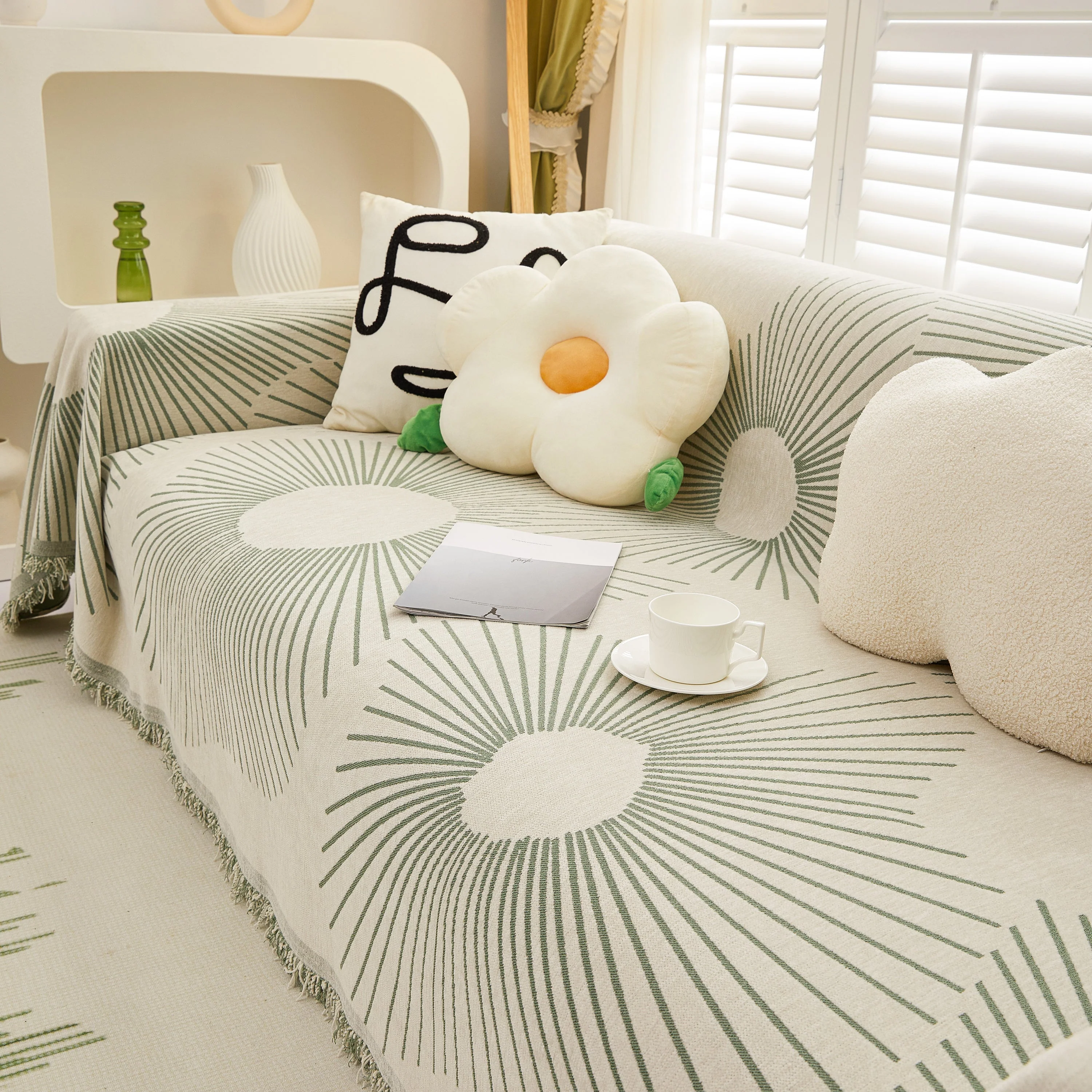 Geometric Radial Striped L-Shape Sofa Cover: Thick, Reversible Furniture Blanket for Kids and Pets - Image 40