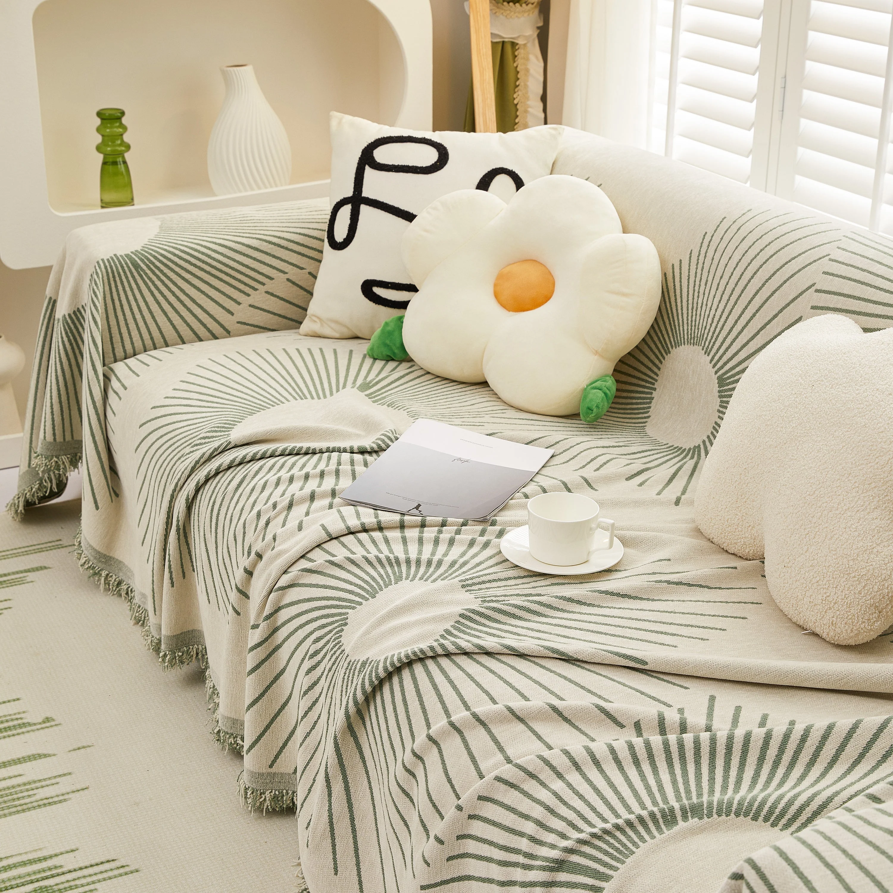 Geometric Radial Striped L-Shape Sofa Cover: Thick, Reversible Furniture Blanket for Kids and Pets - Image 42