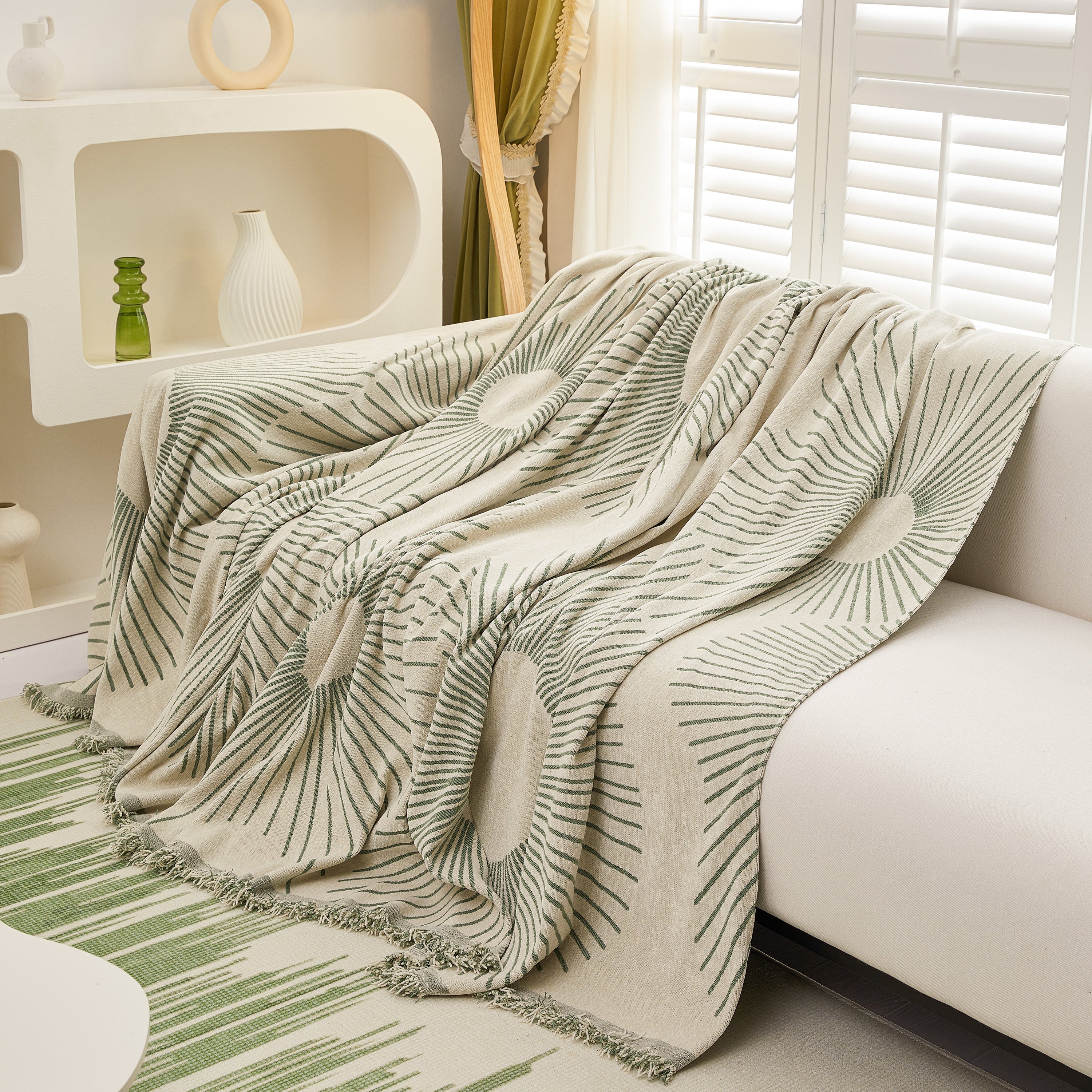 Geometric Radial Striped L-Shape Sofa Cover: Thick, Reversible Furniture Blanket for Kids and Pets - Image 44