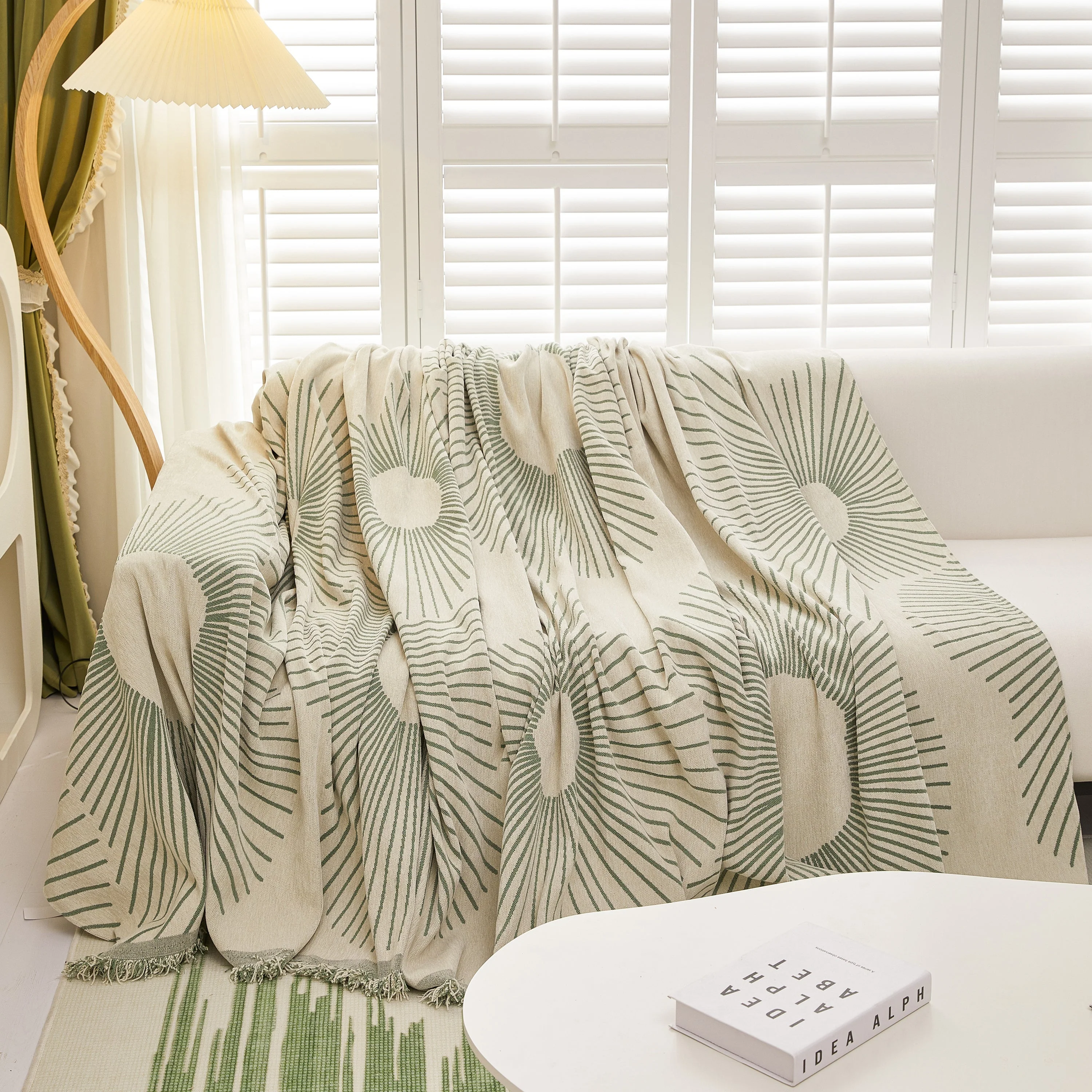 Geometric Radial Striped L-Shape Sofa Cover: Thick, Reversible Furniture Blanket for Kids and Pets - Image 45
