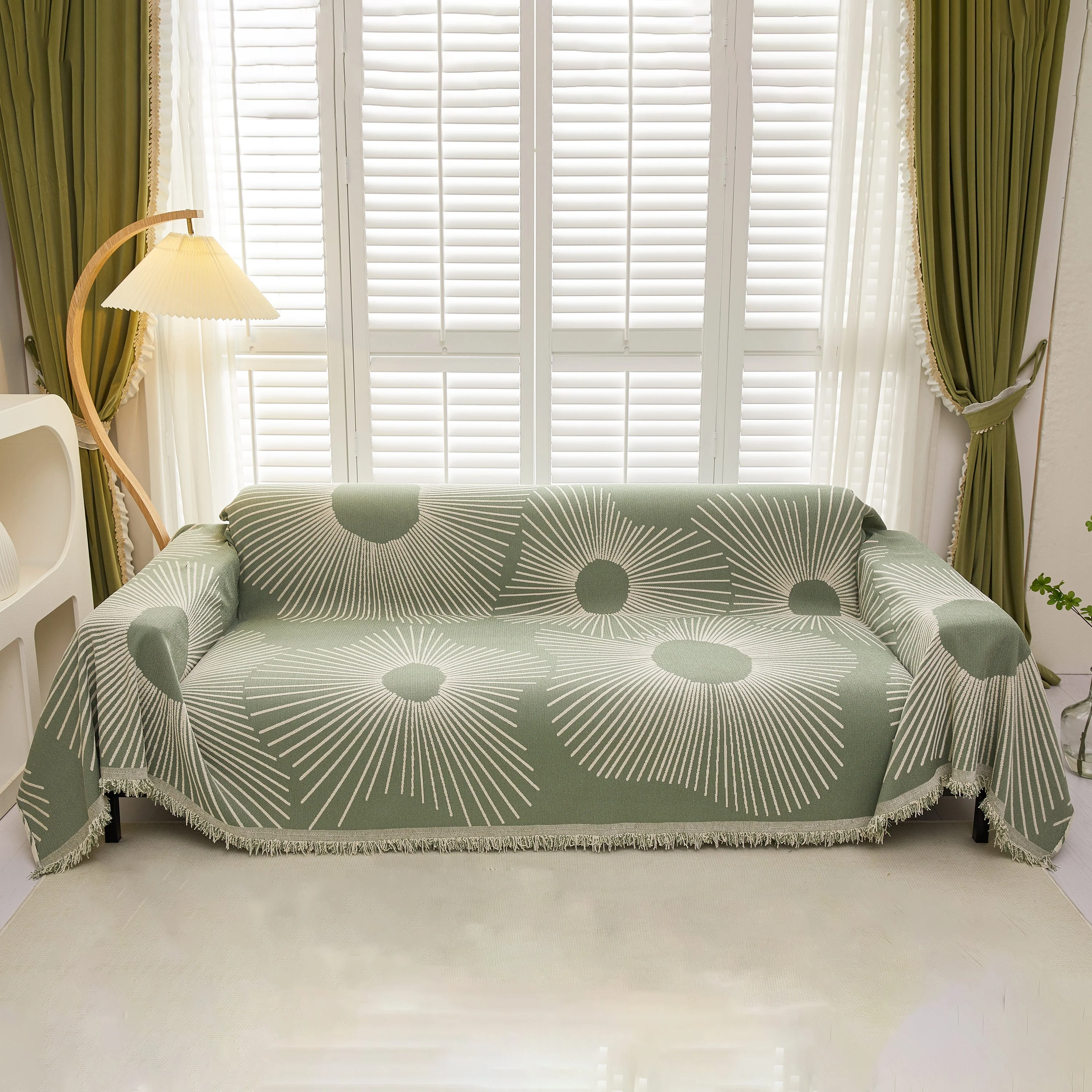 Geometric Radial Striped L-Shape Sofa Cover: Thick, Reversible Furniture Blanket for Kids and Pets - Image 49