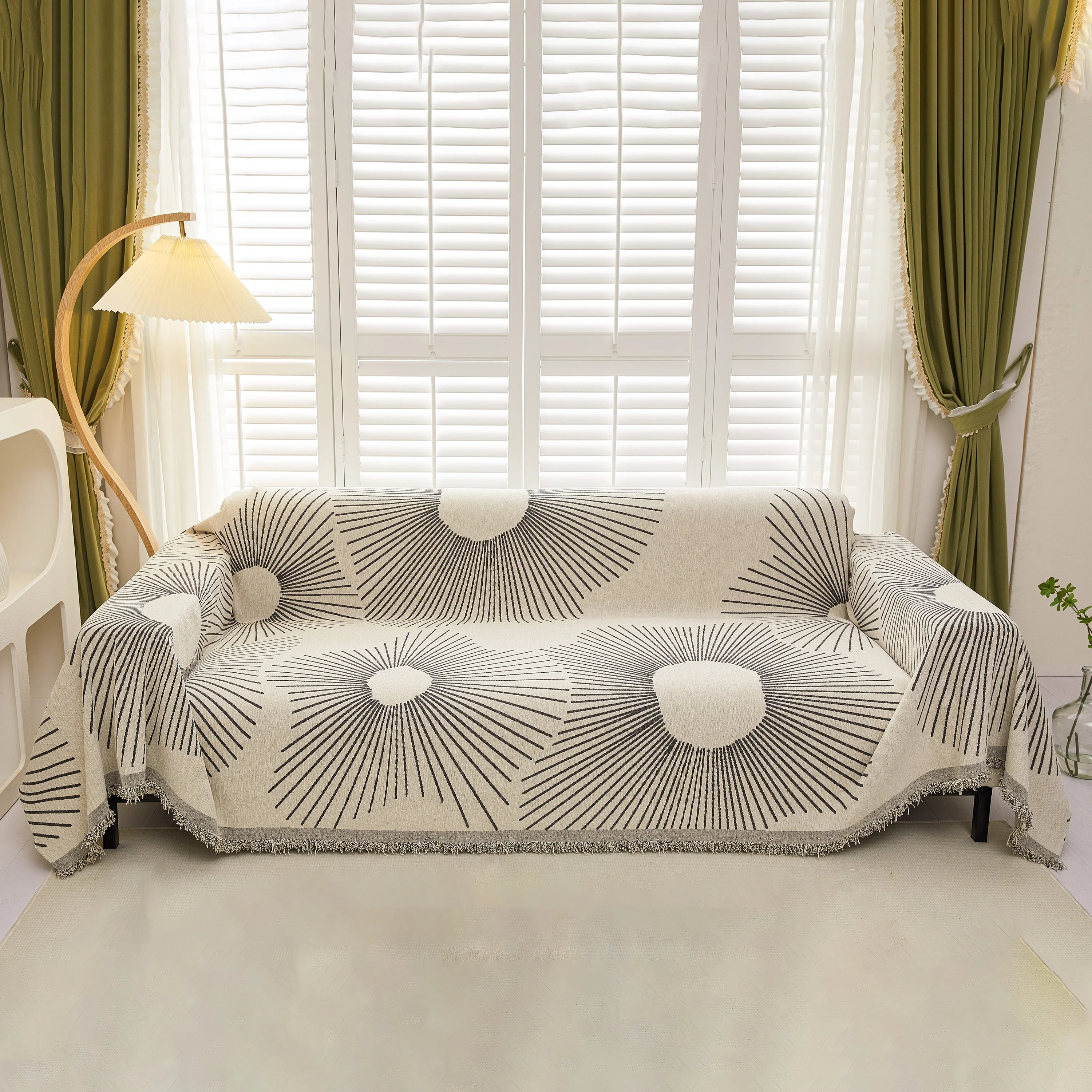 Geometric Radial Striped L-Shape Sofa Cover: Thick, Reversible Furniture Blanket for Kids and Pets - Image 50