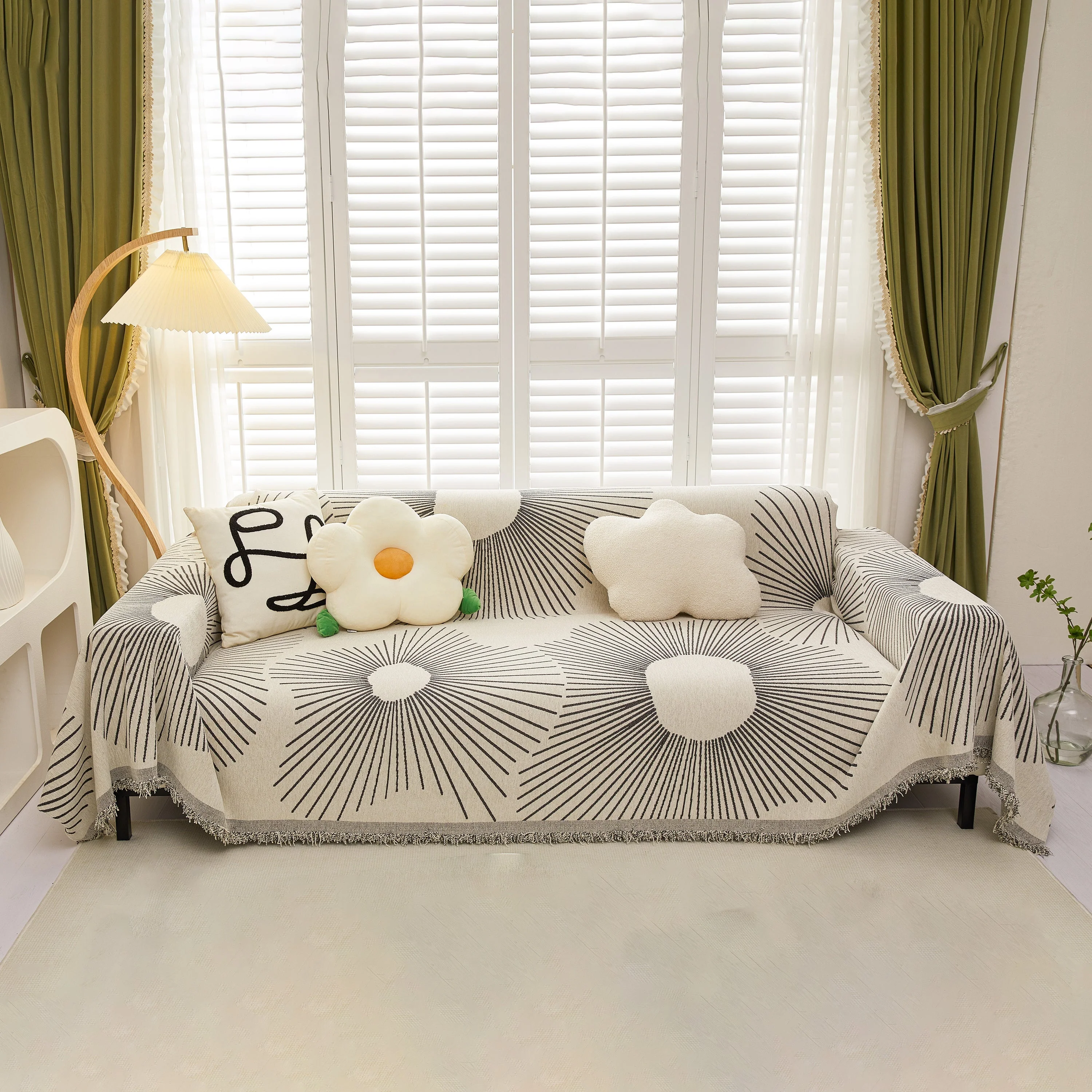 Geometric Radial Striped L-Shape Sofa Cover: Thick, Reversible Furniture Blanket for Kids and Pets - Image 51