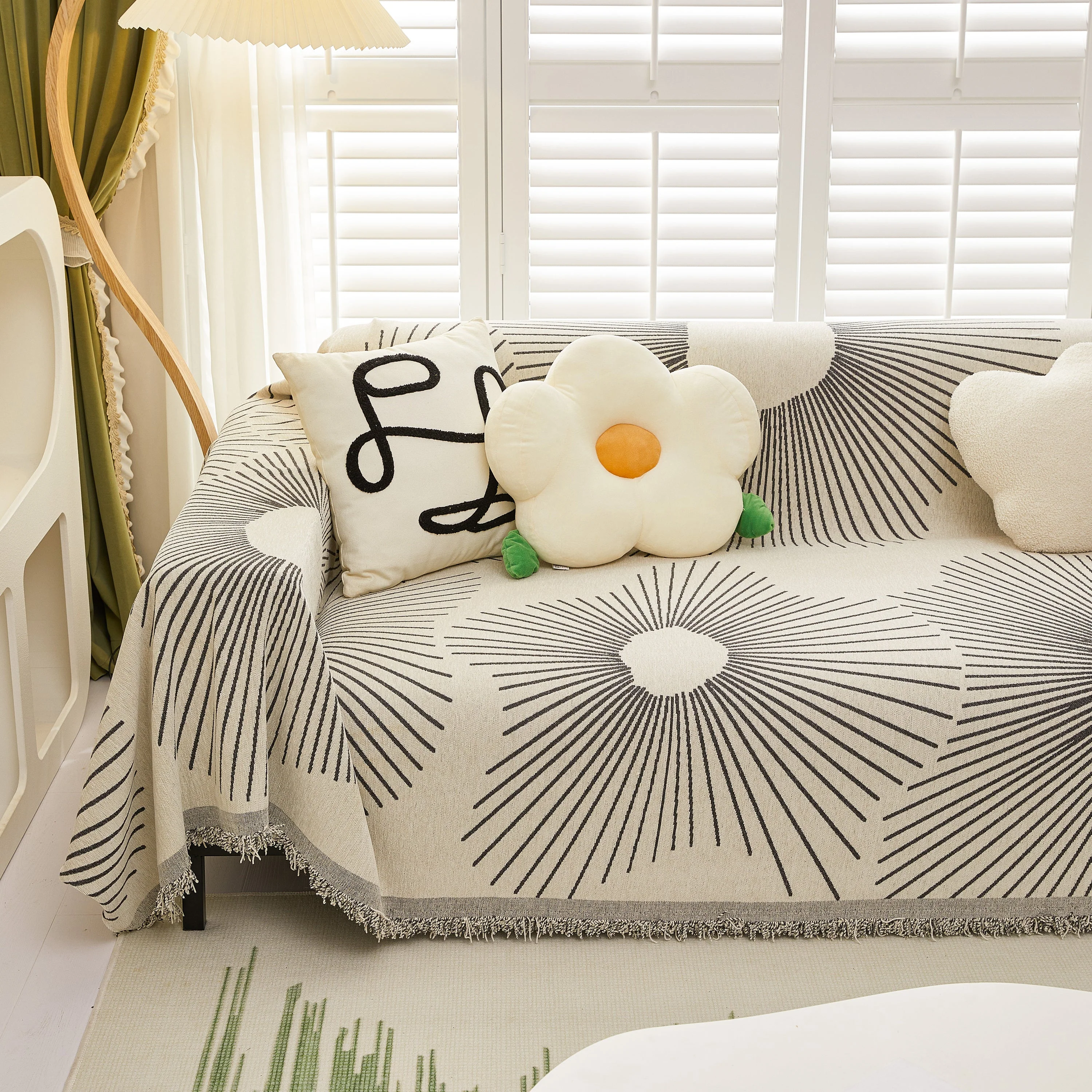 Geometric Radial Striped L-Shape Sofa Cover: Thick, Reversible Furniture Blanket for Kids and Pets - Image 52