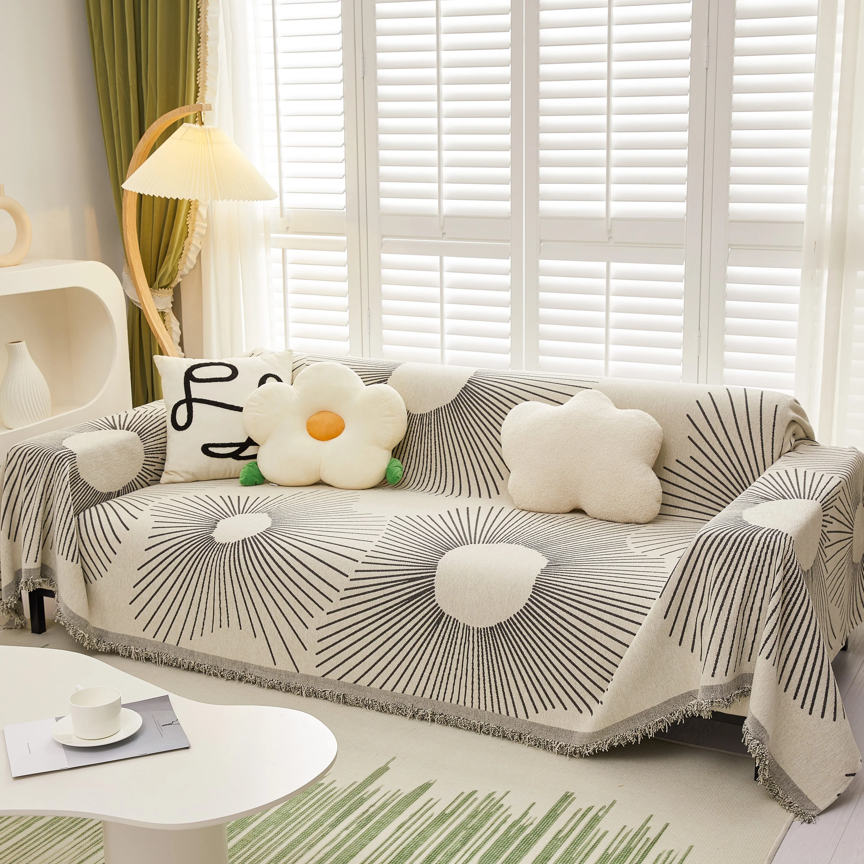 Geometric Radial Striped L-Shape Sofa Cover: Thick, Reversible Furniture Blanket for Kids and Pets - Image 53