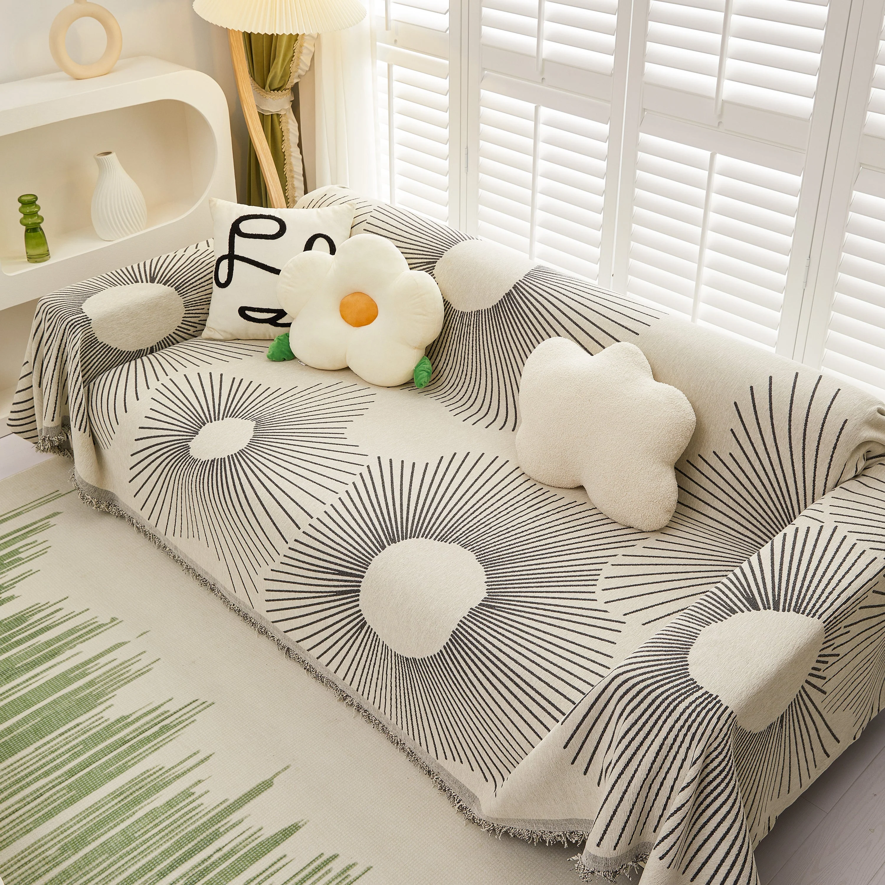 Geometric Radial Striped L-Shape Sofa Cover: Thick, Reversible Furniture Blanket for Kids and Pets - Image 55