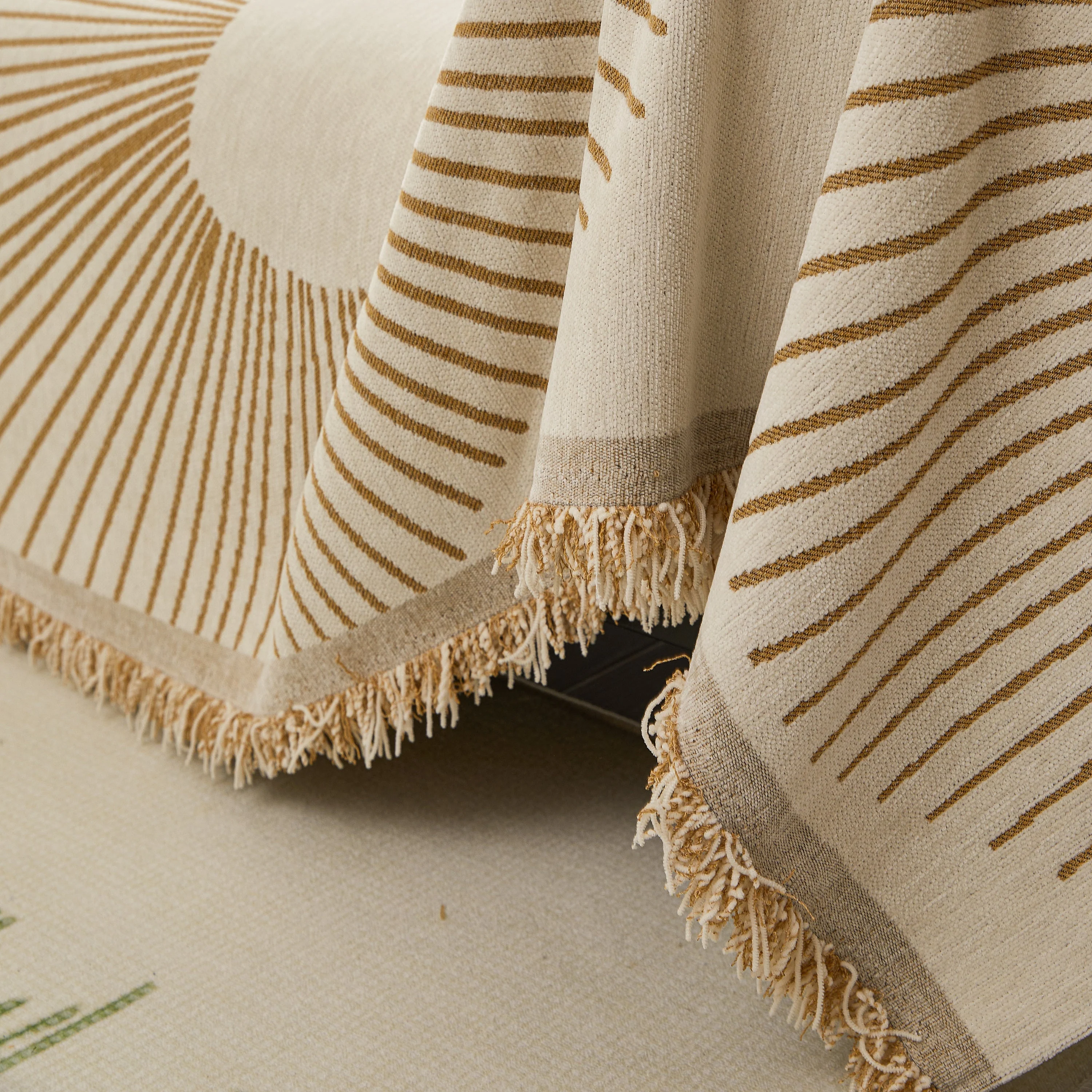 Geometric Radial Striped L-Shape Sofa Cover: Thick, Reversible Furniture Blanket for Kids and Pets - Image 6
