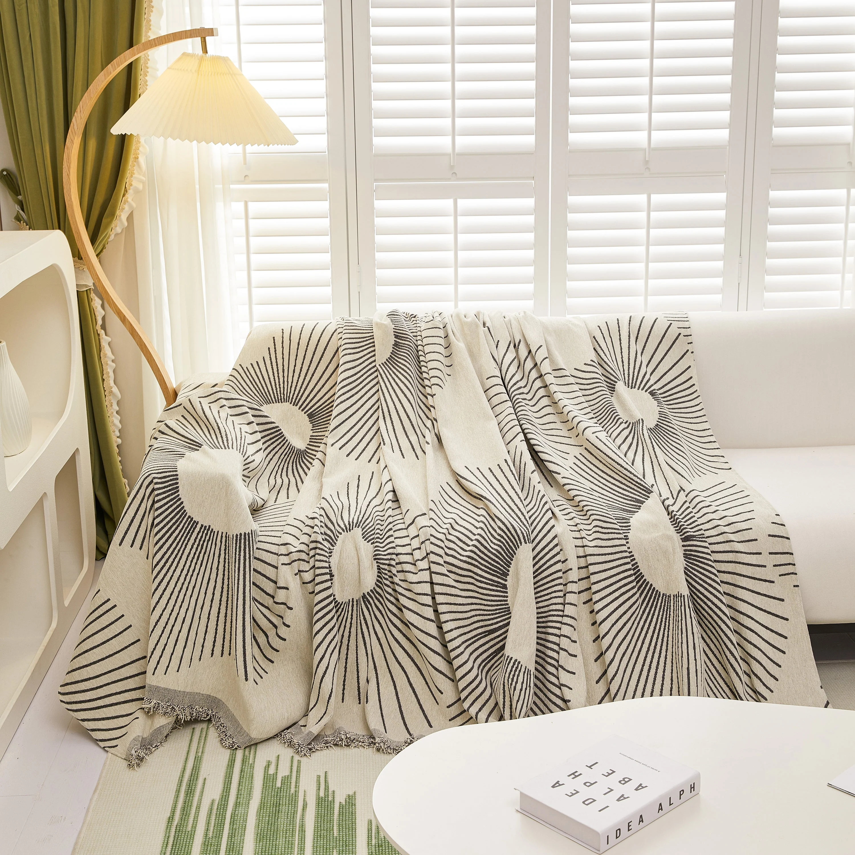 Geometric Radial Striped L-Shape Sofa Cover: Thick, Reversible Furniture Blanket for Kids and Pets - Image 67
