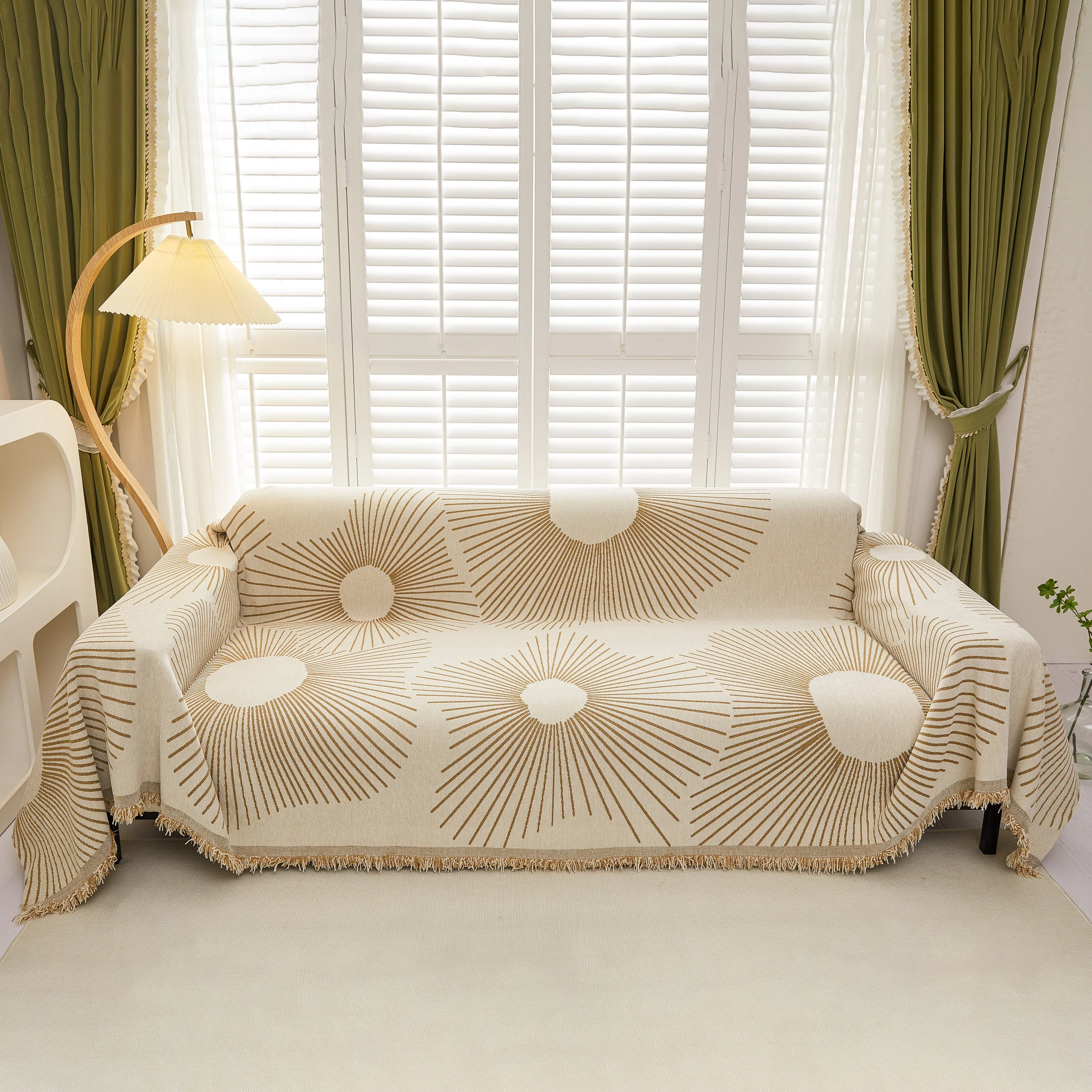 Geometric Radial Striped L-Shape Sofa Cover: Thick, Reversible Furniture Blanket for Kids and Pets - Image 7