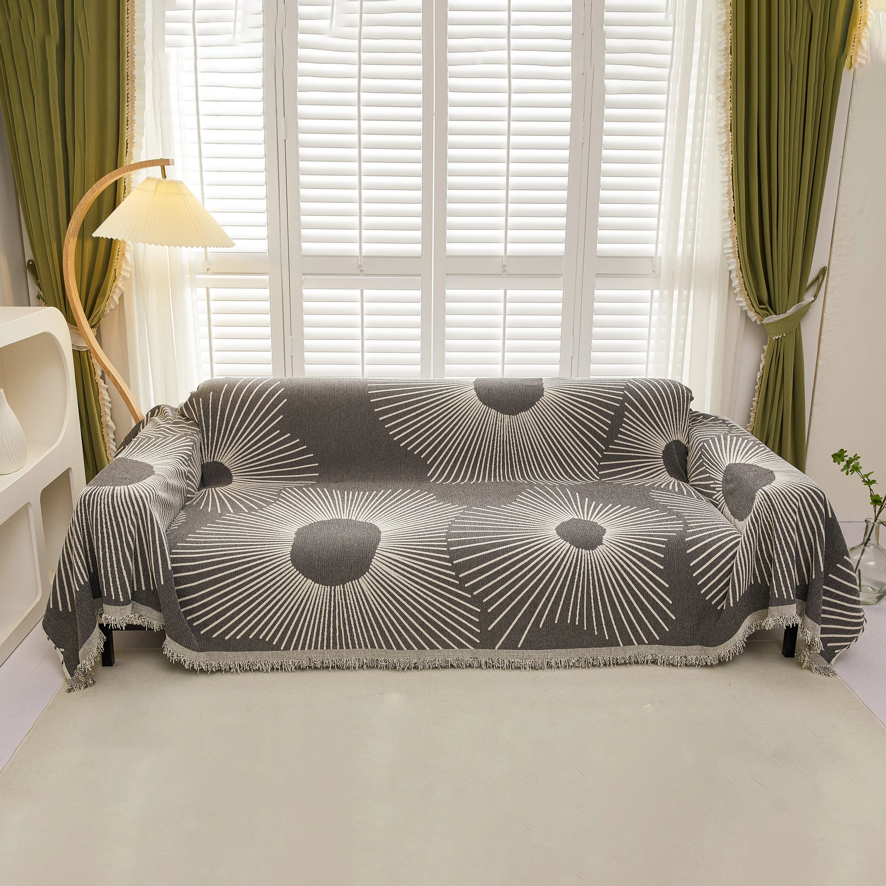 Geometric Radial Striped L-Shape Sofa Cover: Thick, Reversible Furniture Blanket for Kids and Pets - Image 72