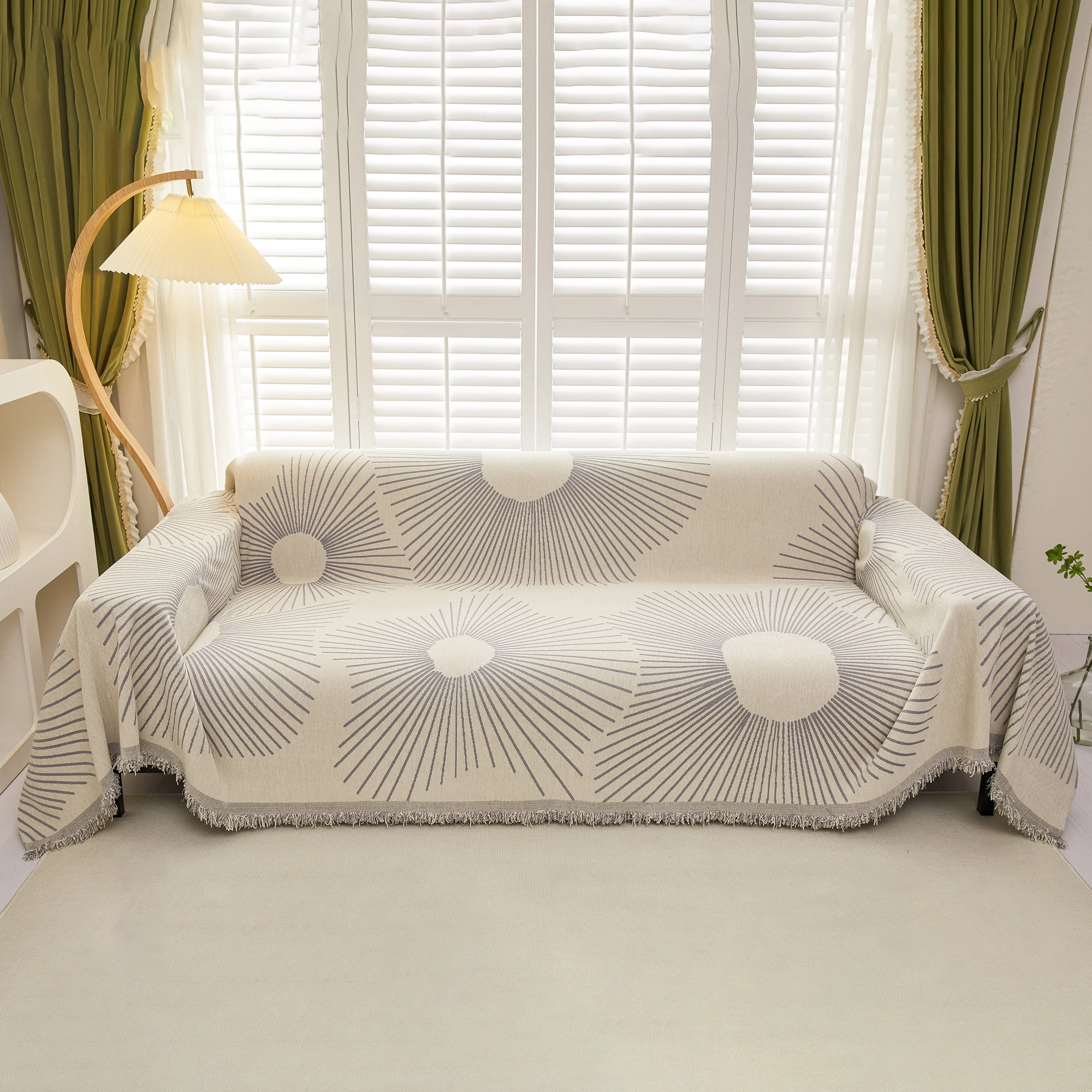 Geometric Radial Striped L-Shape Sofa Cover: Thick, Reversible Furniture Blanket for Kids and Pets - Image 73