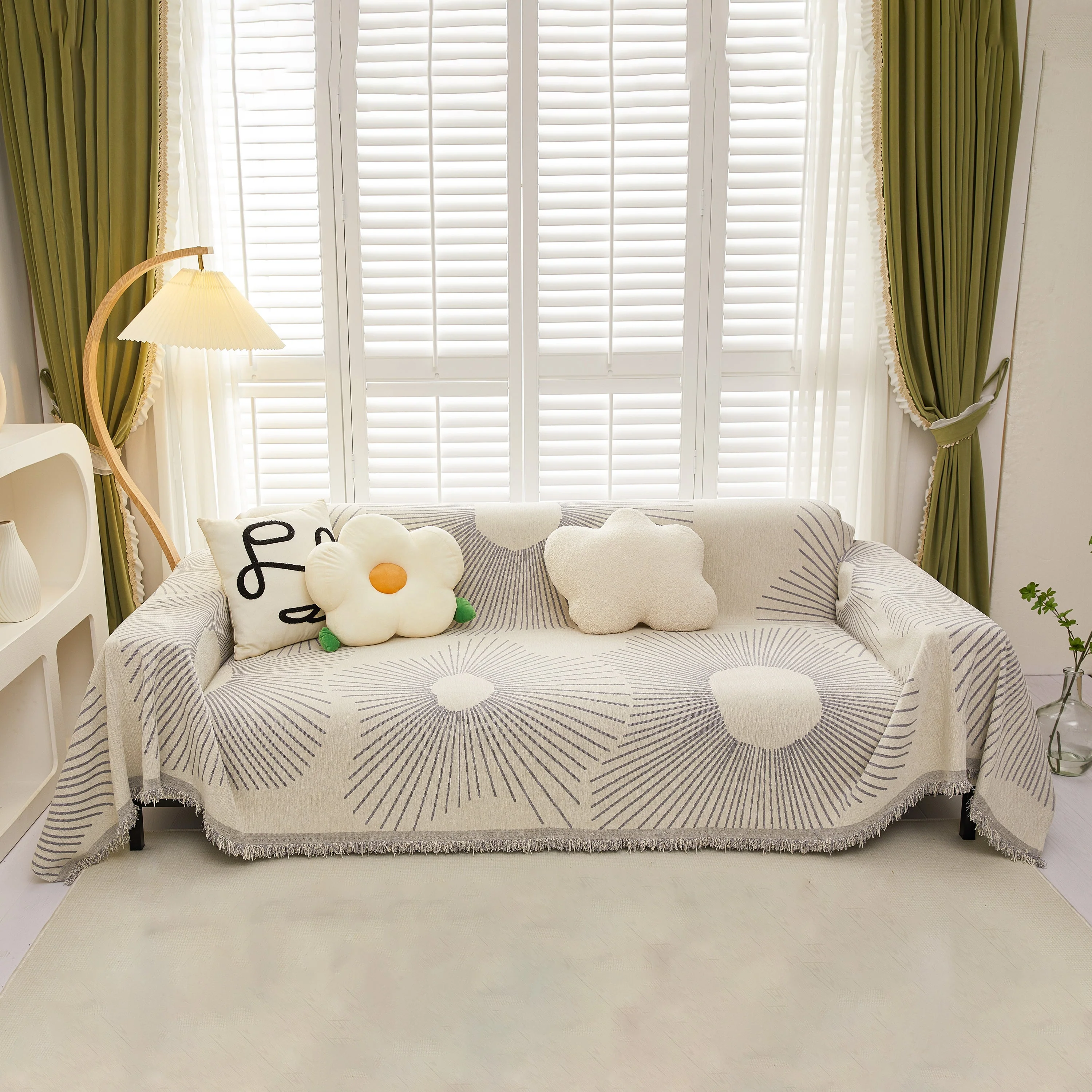 Geometric Radial Striped L-Shape Sofa Cover: Thick, Reversible Furniture Blanket for Kids and Pets - Image 74