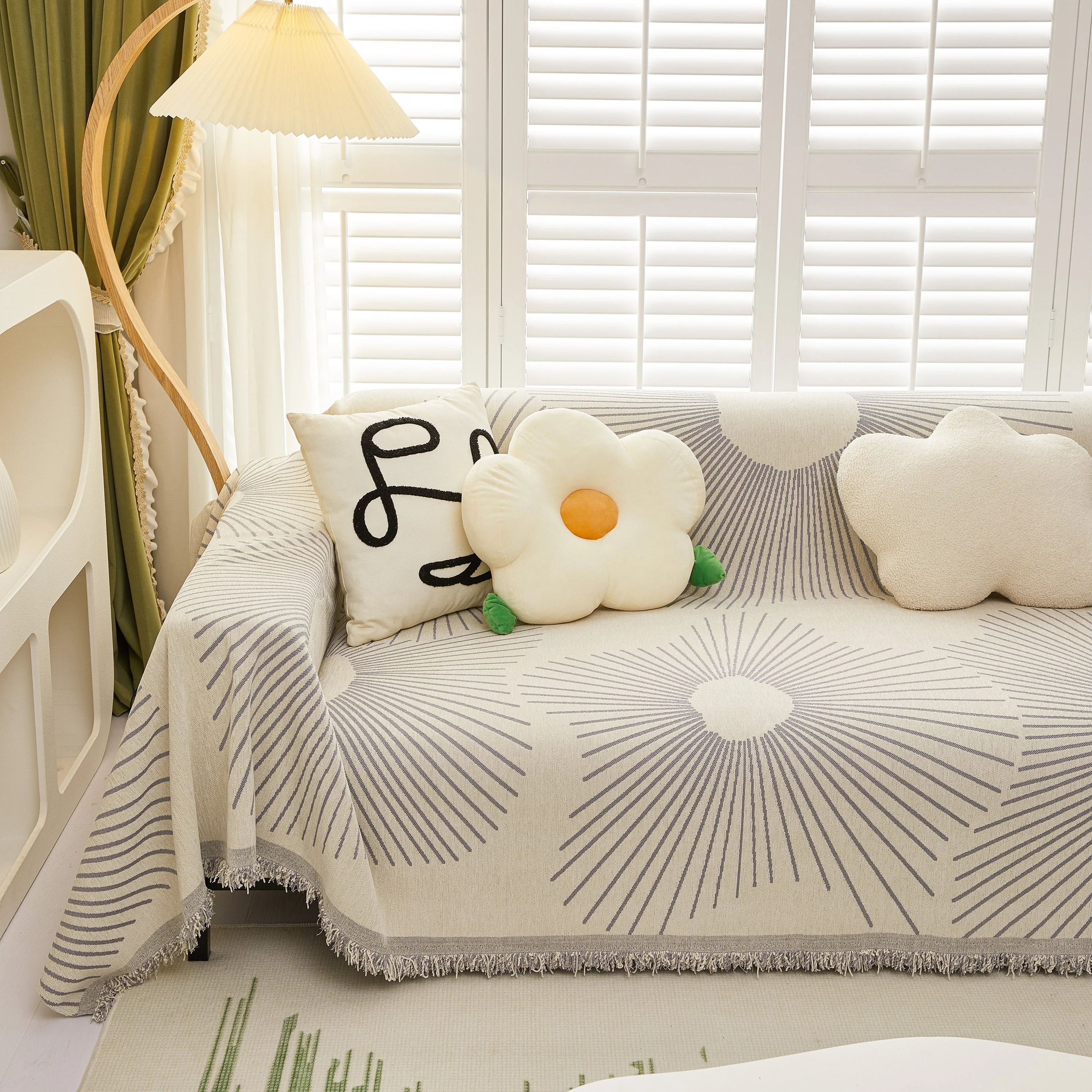 Geometric Radial Striped L-Shape Sofa Cover: Thick, Reversible Furniture Blanket for Kids and Pets - Image 75