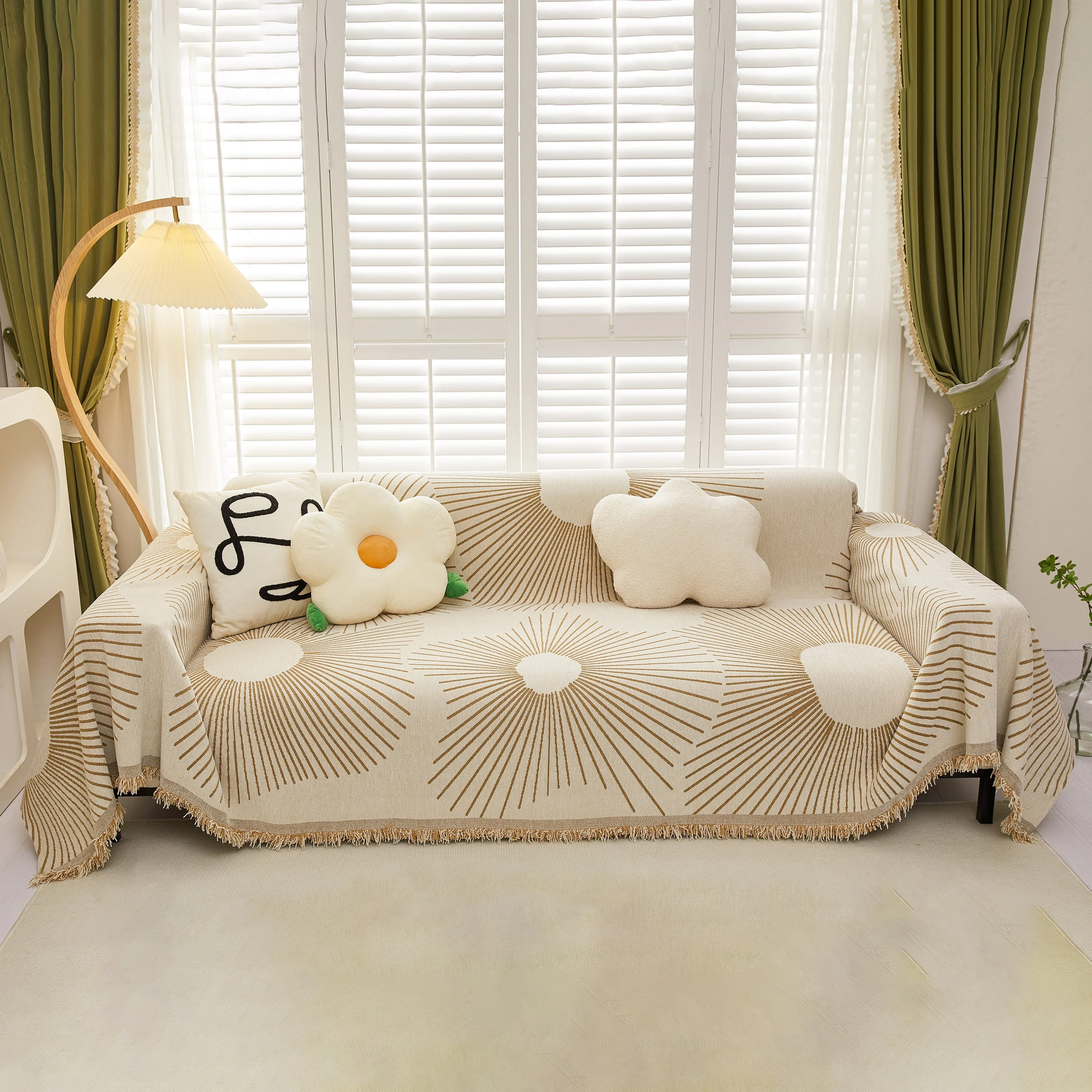 Geometric Radial Striped L-Shape Sofa Cover: Thick, Reversible Furniture Blanket for Kids and Pets - Image 8