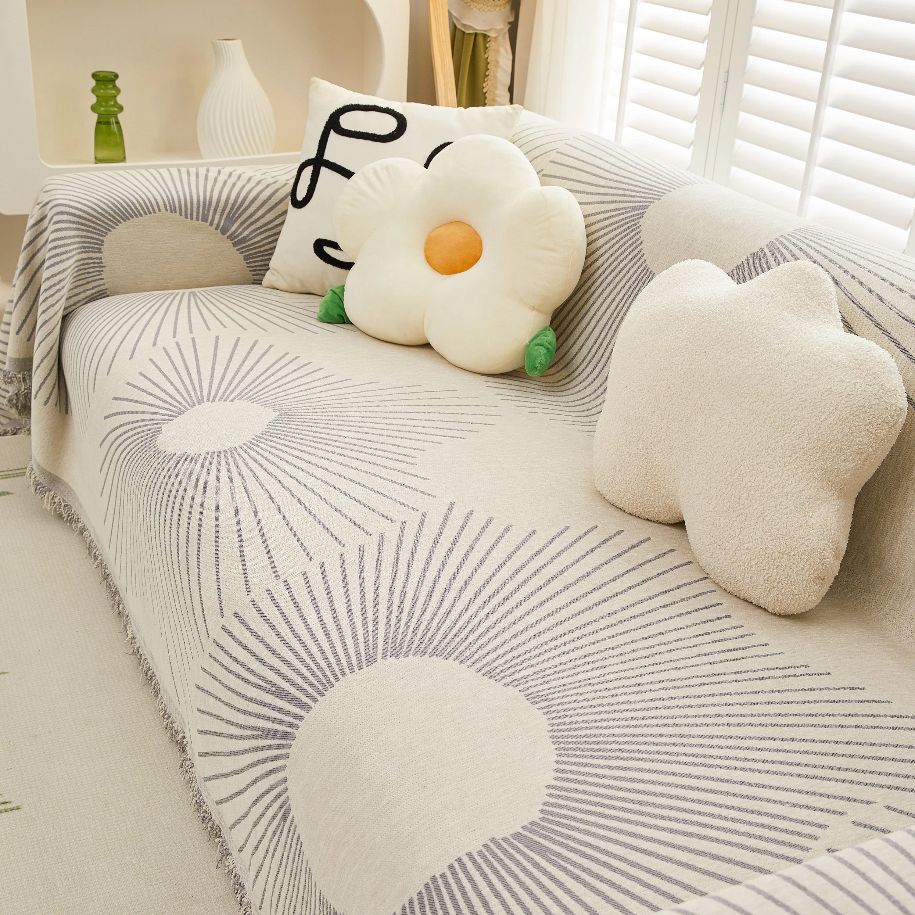 Geometric Radial Striped L-Shape Sofa Cover: Thick, Reversible Furniture Blanket for Kids and Pets - Image 80