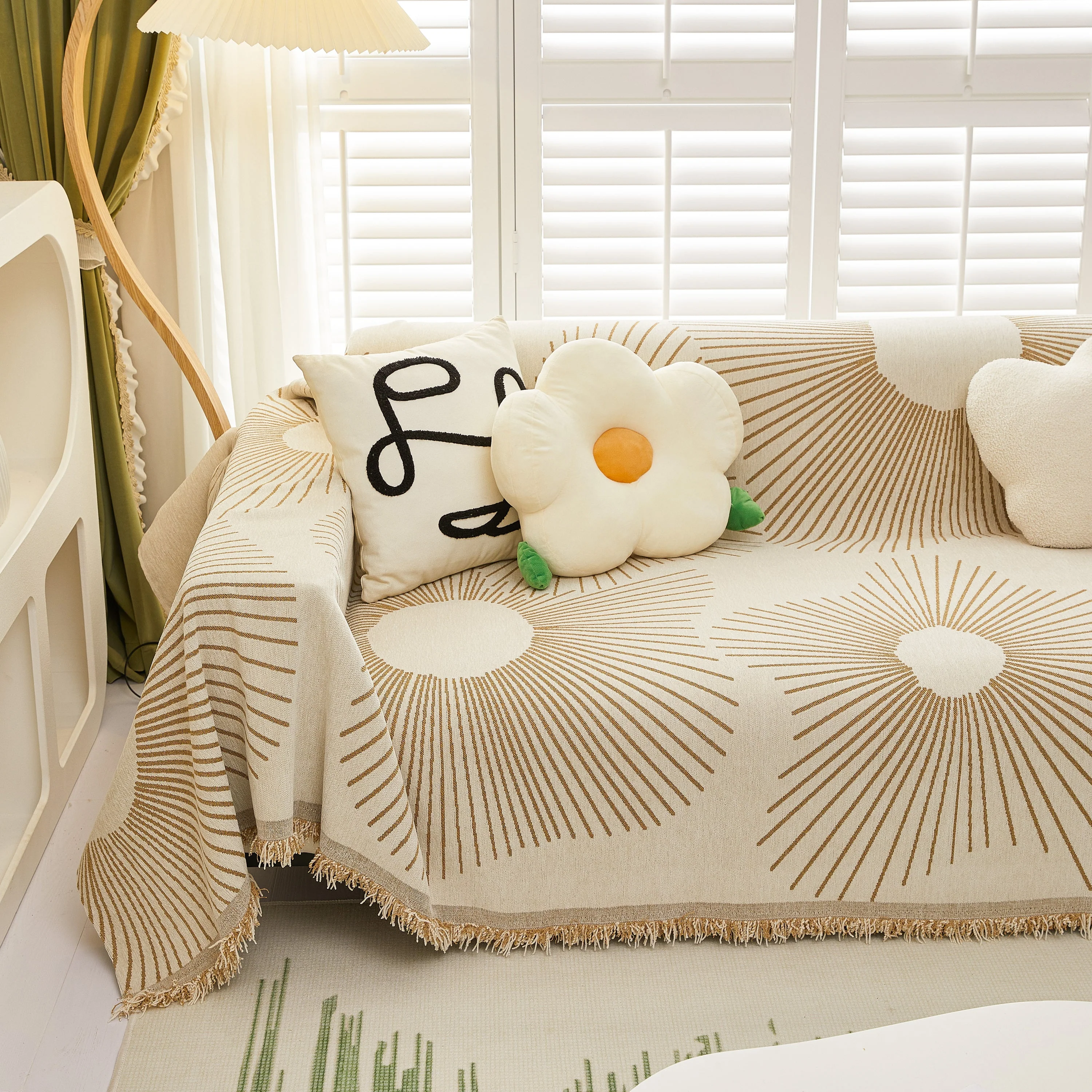 Geometric Radial Striped L-Shape Sofa Cover: Thick, Reversible Furniture Blanket for Kids and Pets - Image 9