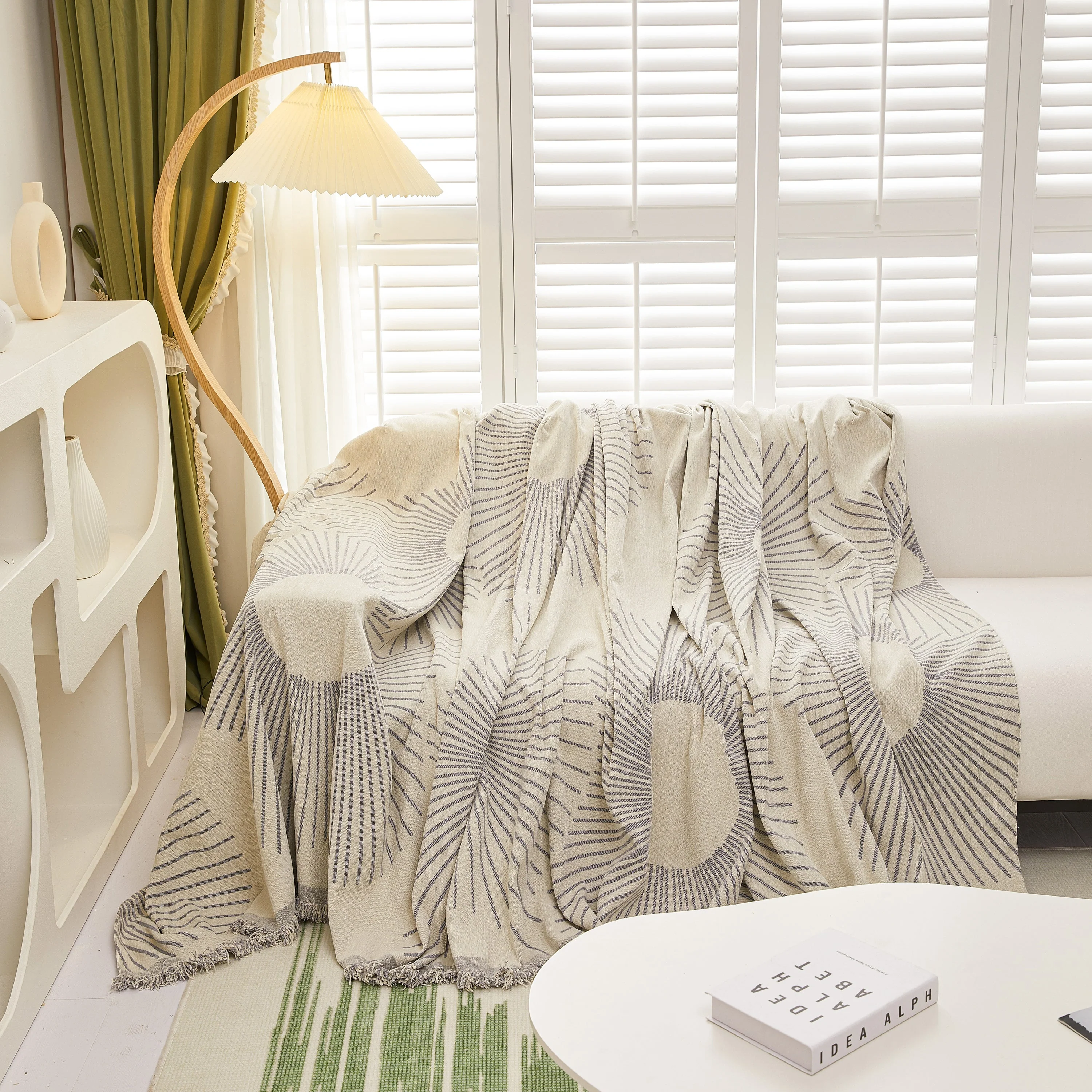 Geometric Radial Striped L-Shape Sofa Cover: Thick, Reversible Furniture Blanket for Kids and Pets - Image 90