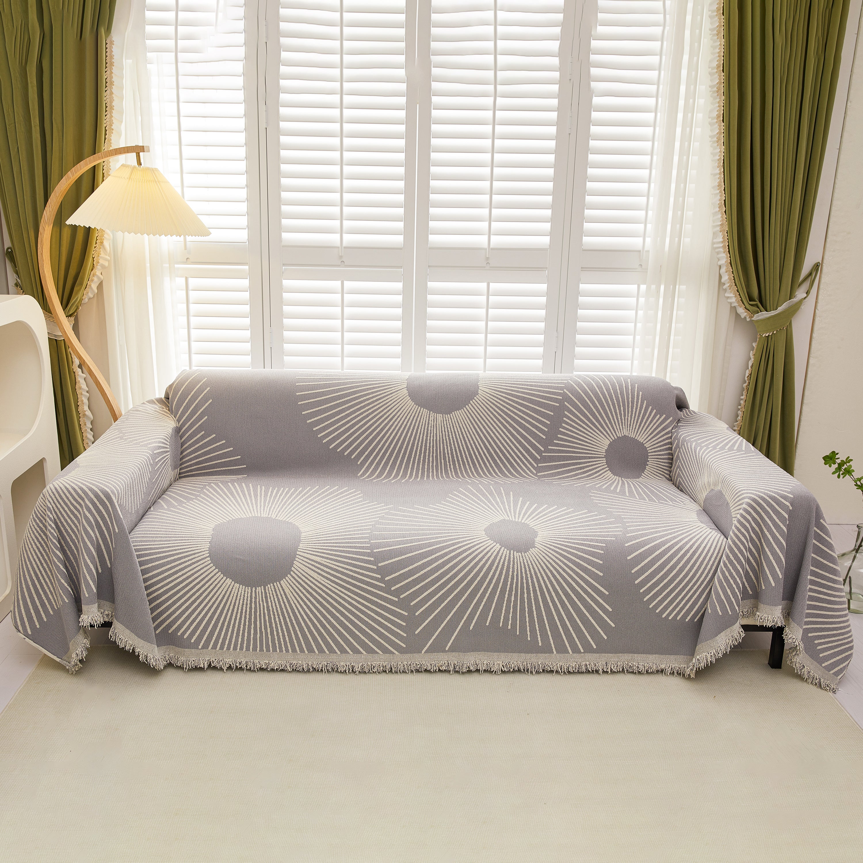 Geometric Radial Striped L-Shape Sofa Cover: Thick, Reversible Furniture Blanket for Kids and Pets - Image 95