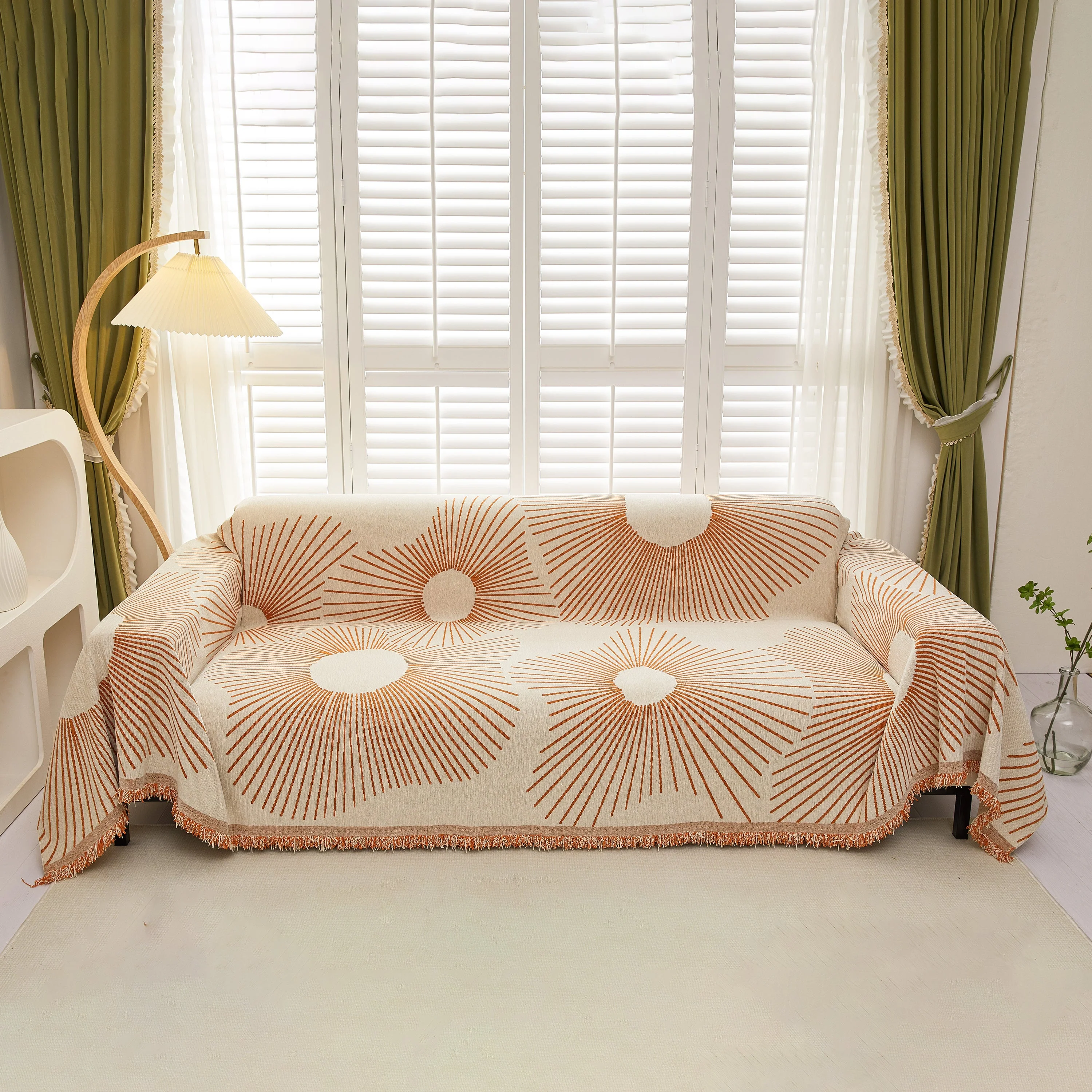 Geometric Radial Striped L-Shape Sofa Cover: Thick, Reversible Furniture Blanket for Kids and Pets - Image 96