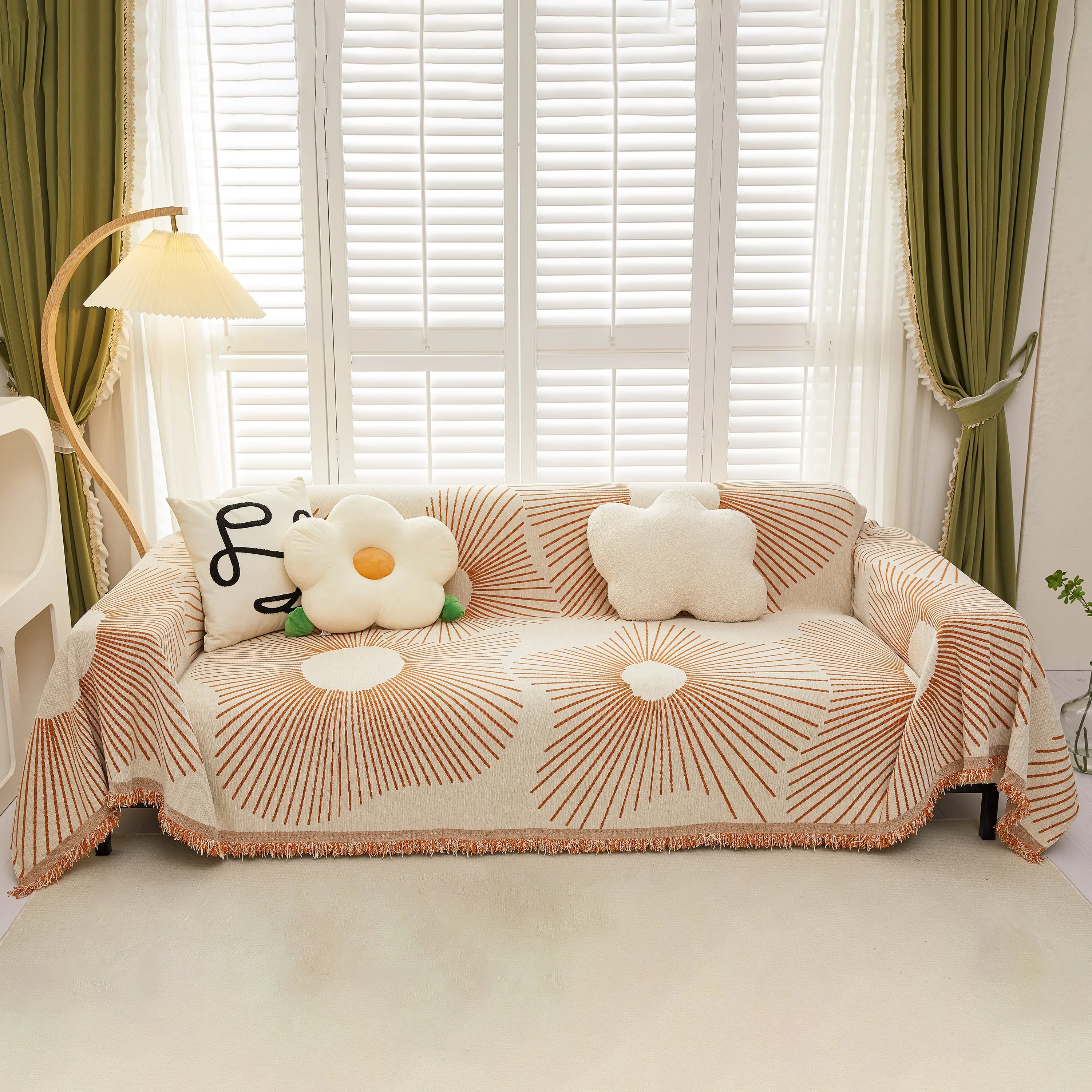 Geometric Radial Striped L-Shape Sofa Cover: Thick, Reversible Furniture Blanket for Kids and Pets - Image 97