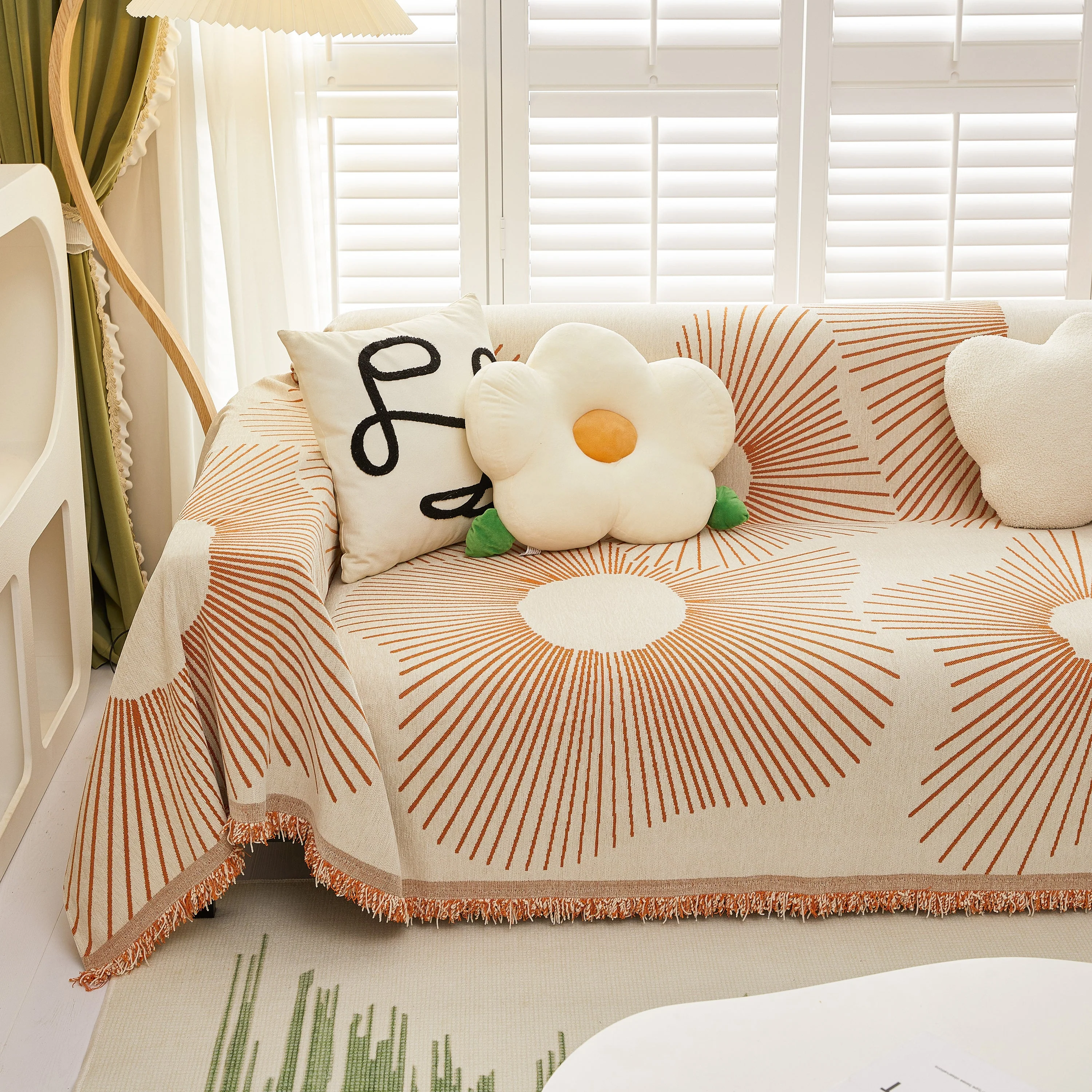 Geometric Radial Striped L-Shape Sofa Cover: Thick, Reversible Furniture Blanket for Kids and Pets - Image 98