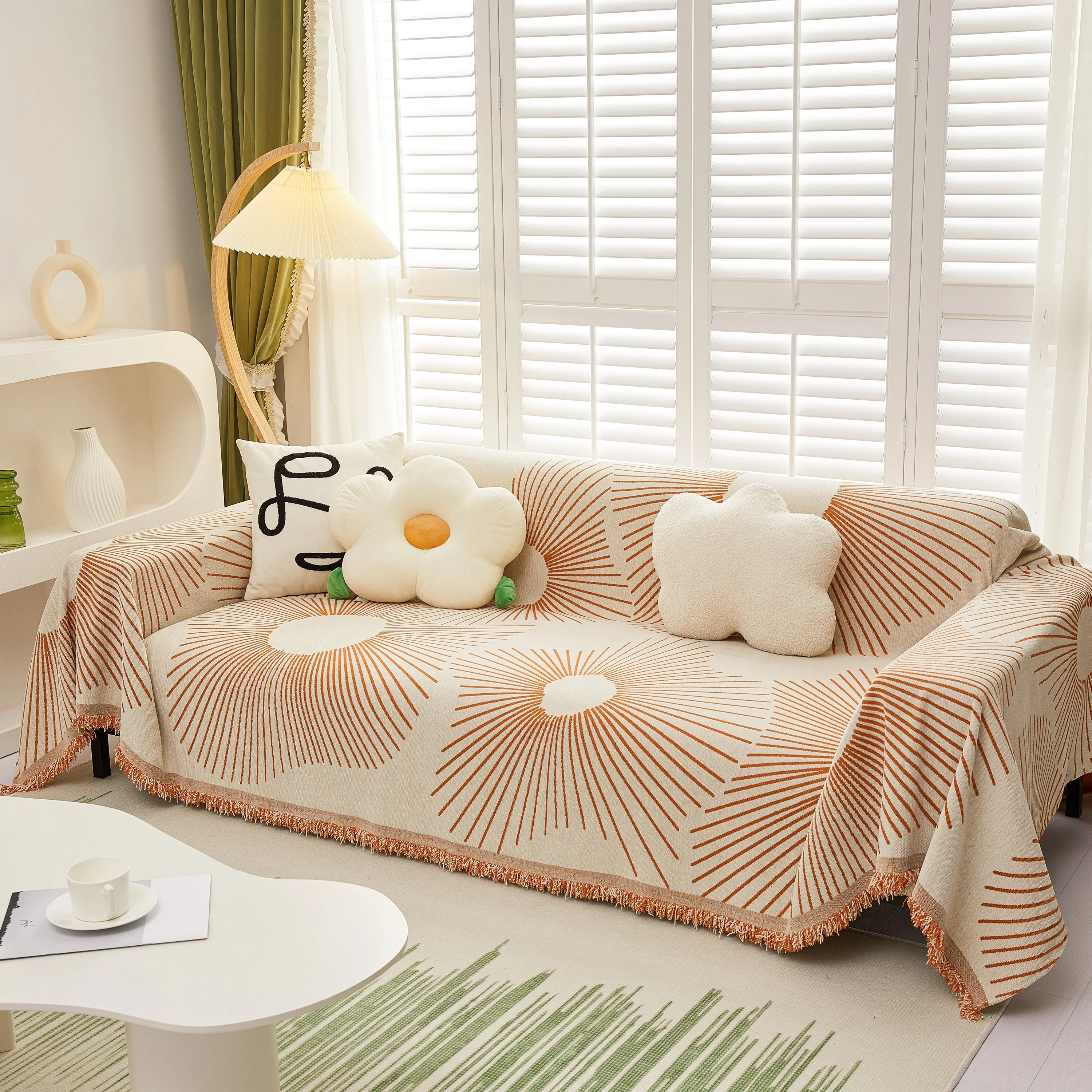 Geometric Radial Striped L-Shape Sofa Cover: Thick, Reversible Furniture Blanket for Kids and Pets - Image 99