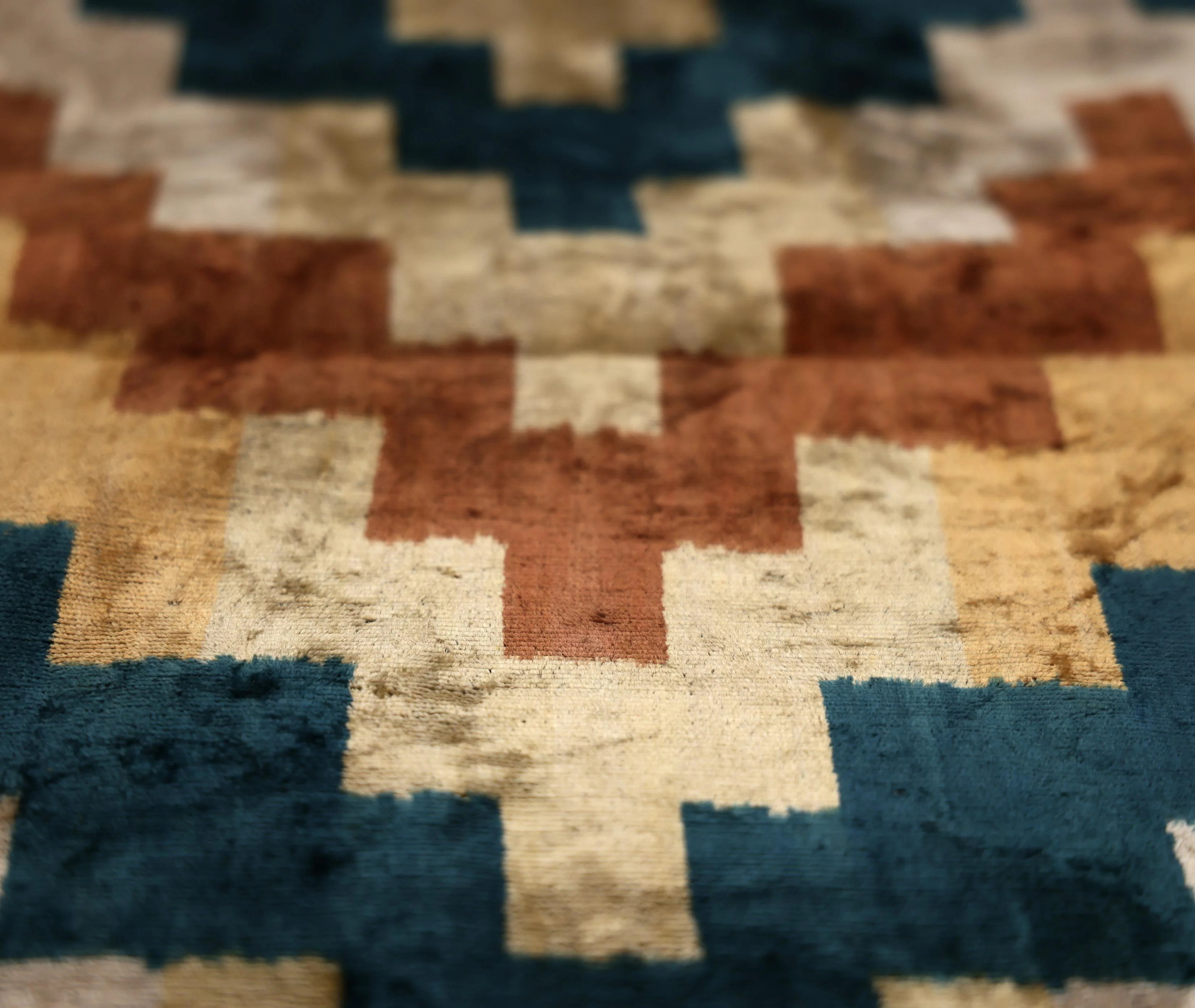 Geometric Rust and Teal Silk Velvet Pillow 16x24 Handmade Luxury Lumbar Cushion - Image 3