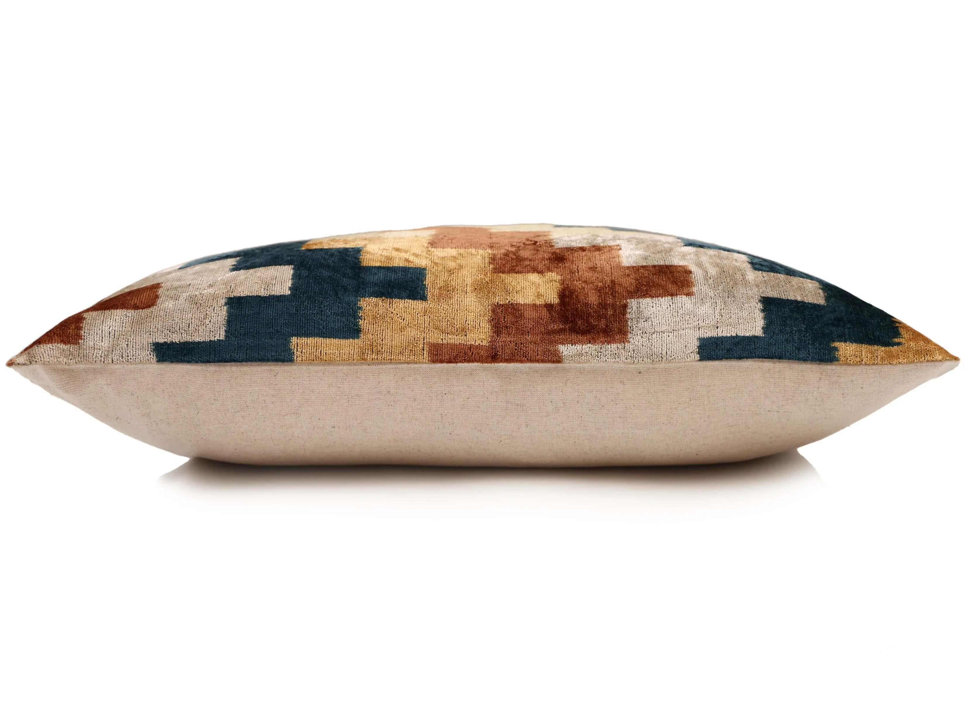 Geometric Rust and Teal Silk Velvet Pillow 16x24 Handmade Luxury Lumbar Cushion - Image 4