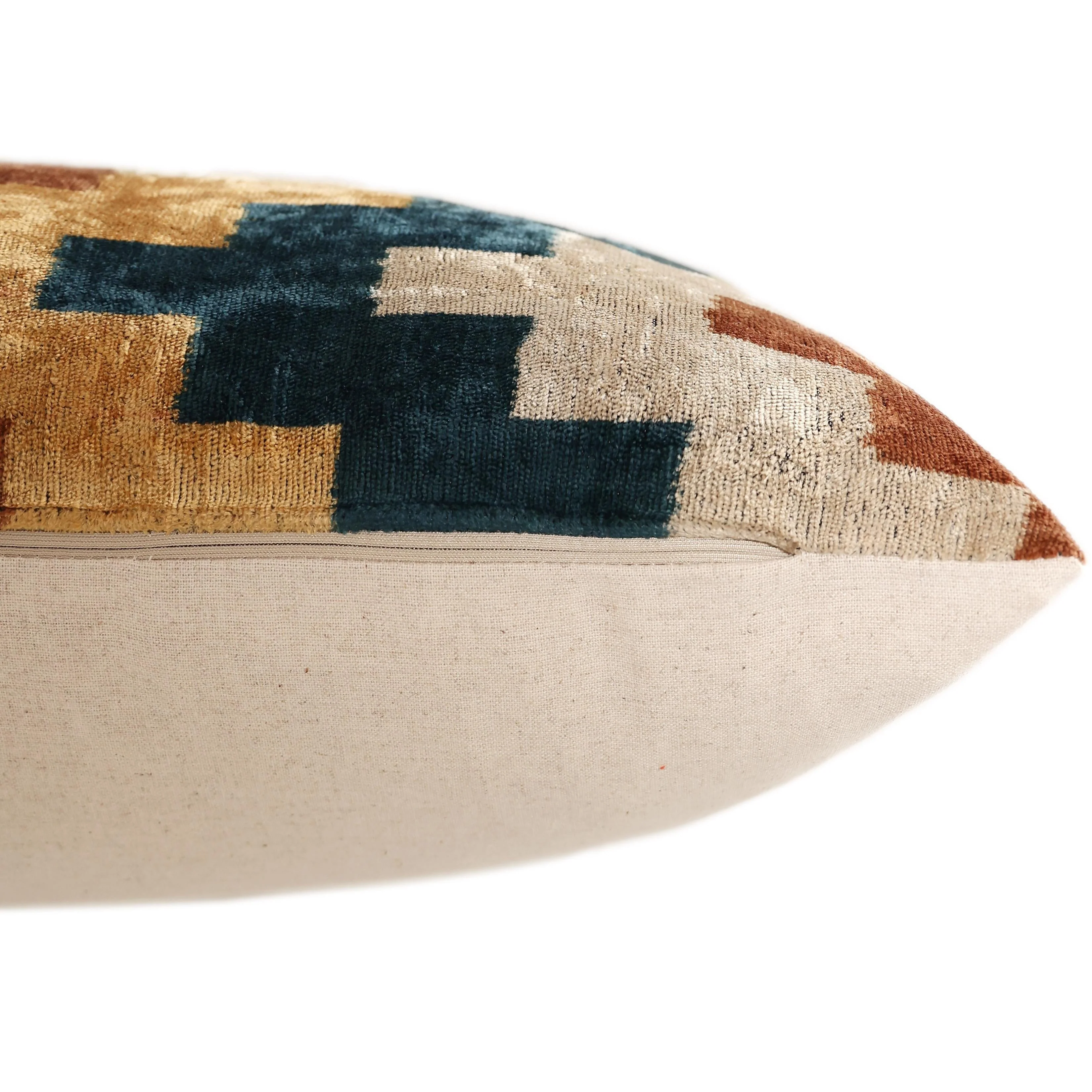 Geometric Rust and Teal Silk Velvet Pillow 16x24 Handmade Luxury Lumbar Cushion - Image 6