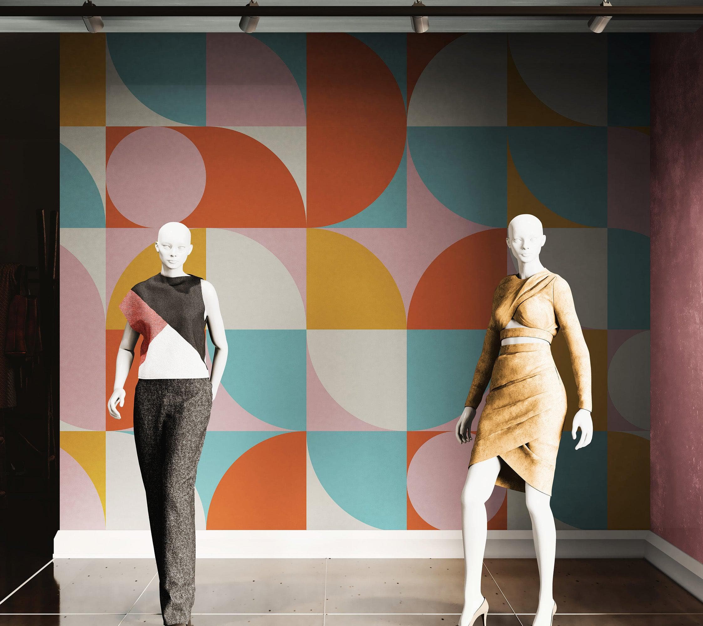 Geometric Shapes Contemporary Wall Mural. Pastel Color Orange, Pink, Blue, White. #7005 - Image 5