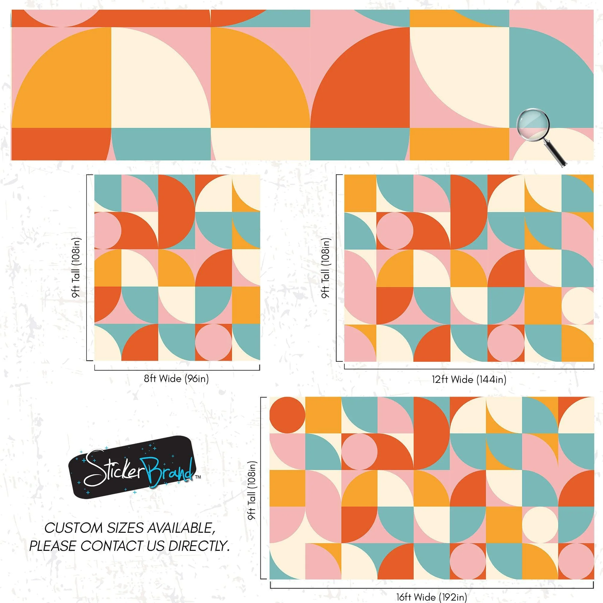 Geometric Shapes Contemporary Wall Mural. Pastel Color Orange, Pink, Blue, White. #7005 - Image 7