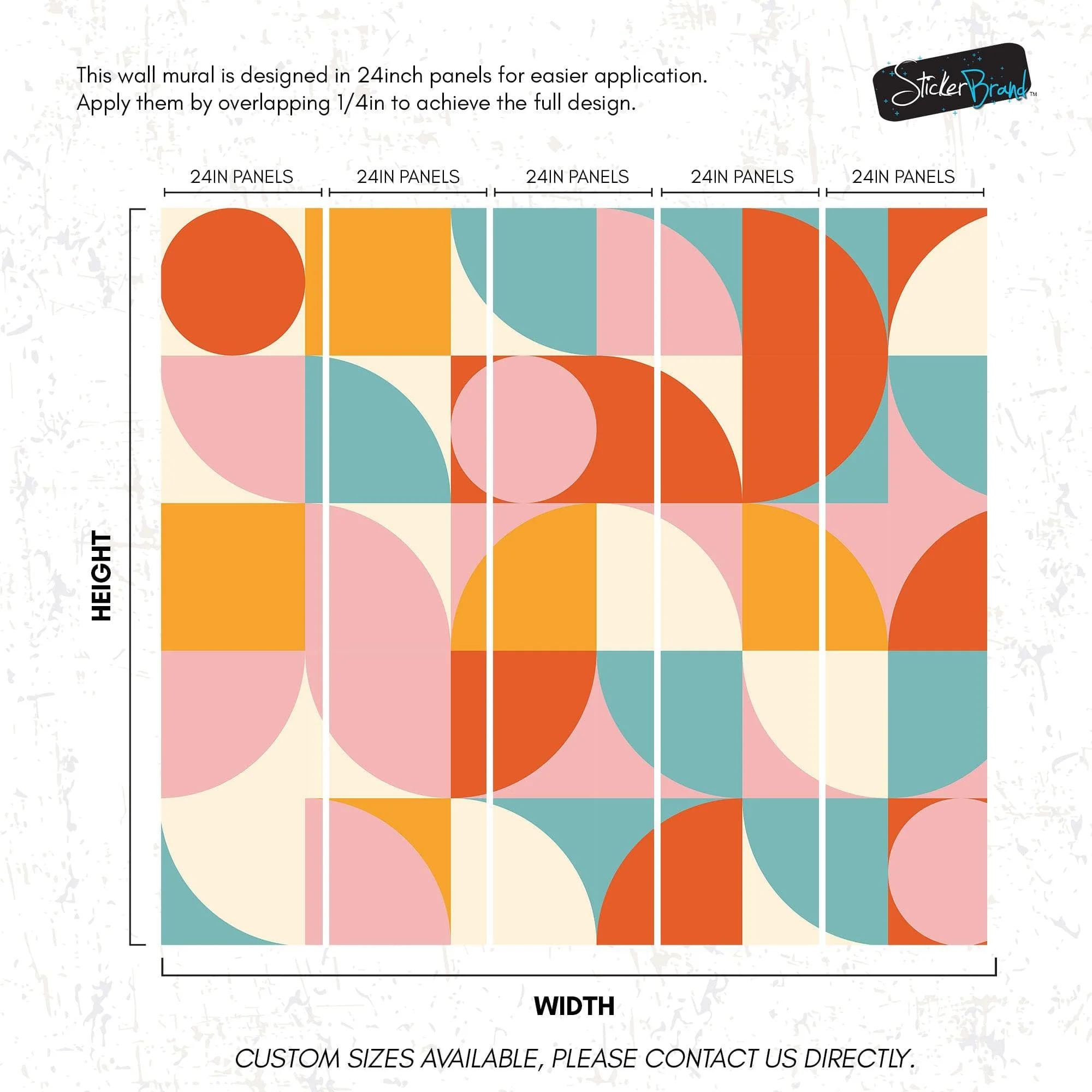 Geometric Shapes Contemporary Wall Mural. Pastel Color Orange, Pink, Blue, White. #7005 - Image 8