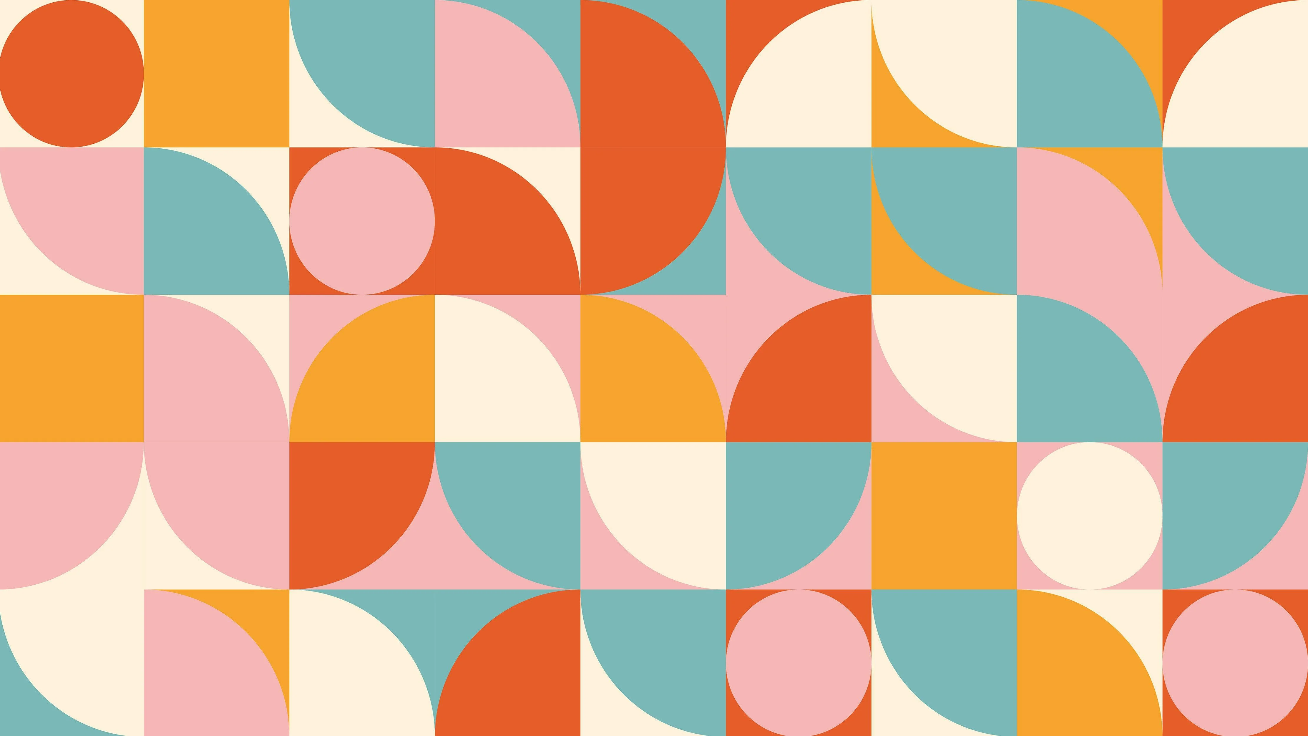 Geometric Shapes Contemporary Wall Mural. Pastel Color Orange, Pink, Blue, White. #7005 - Image 9