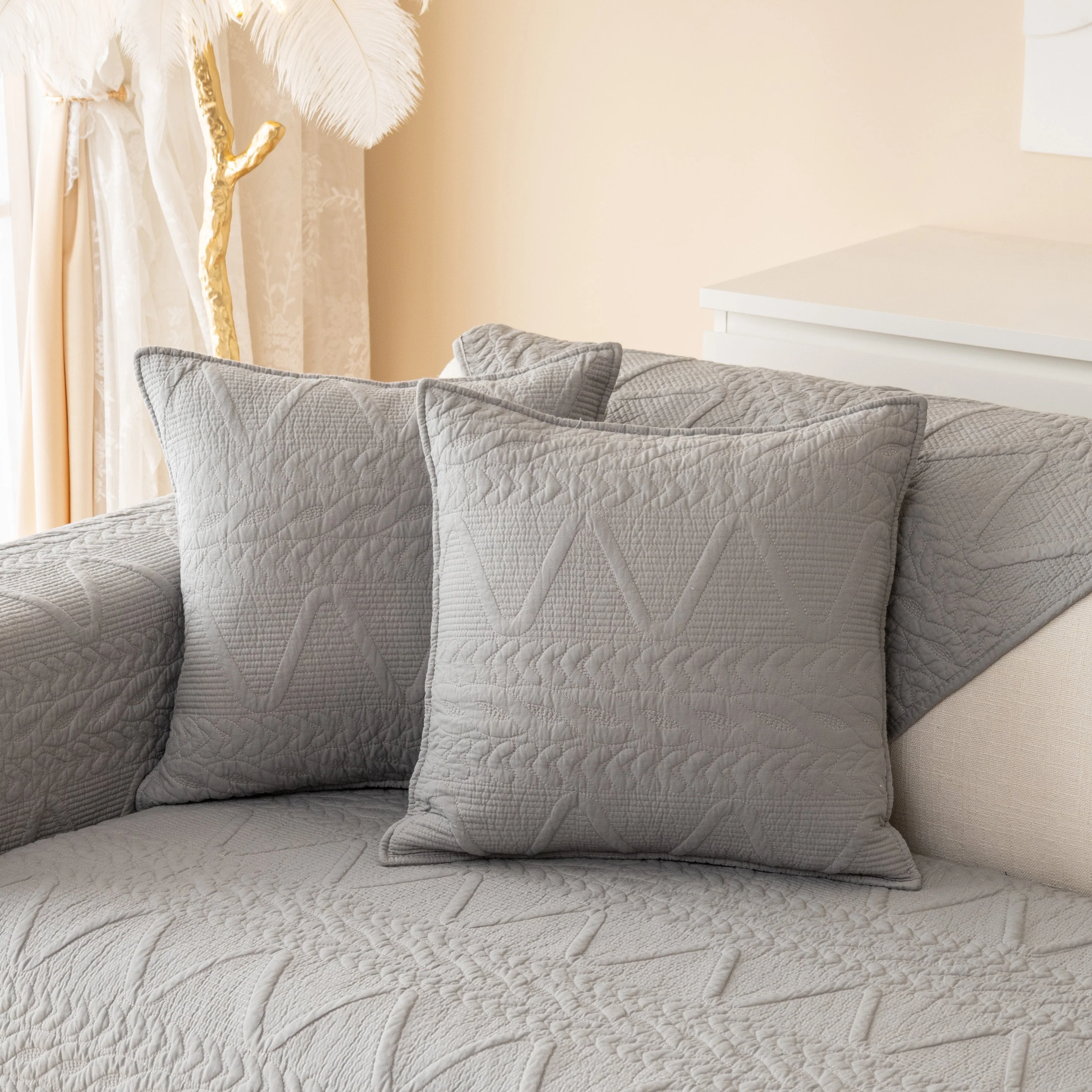 Geometric Textured Cotton Quilted Sofa Cover, Non-Slip Washable Couch Protector - Image 12