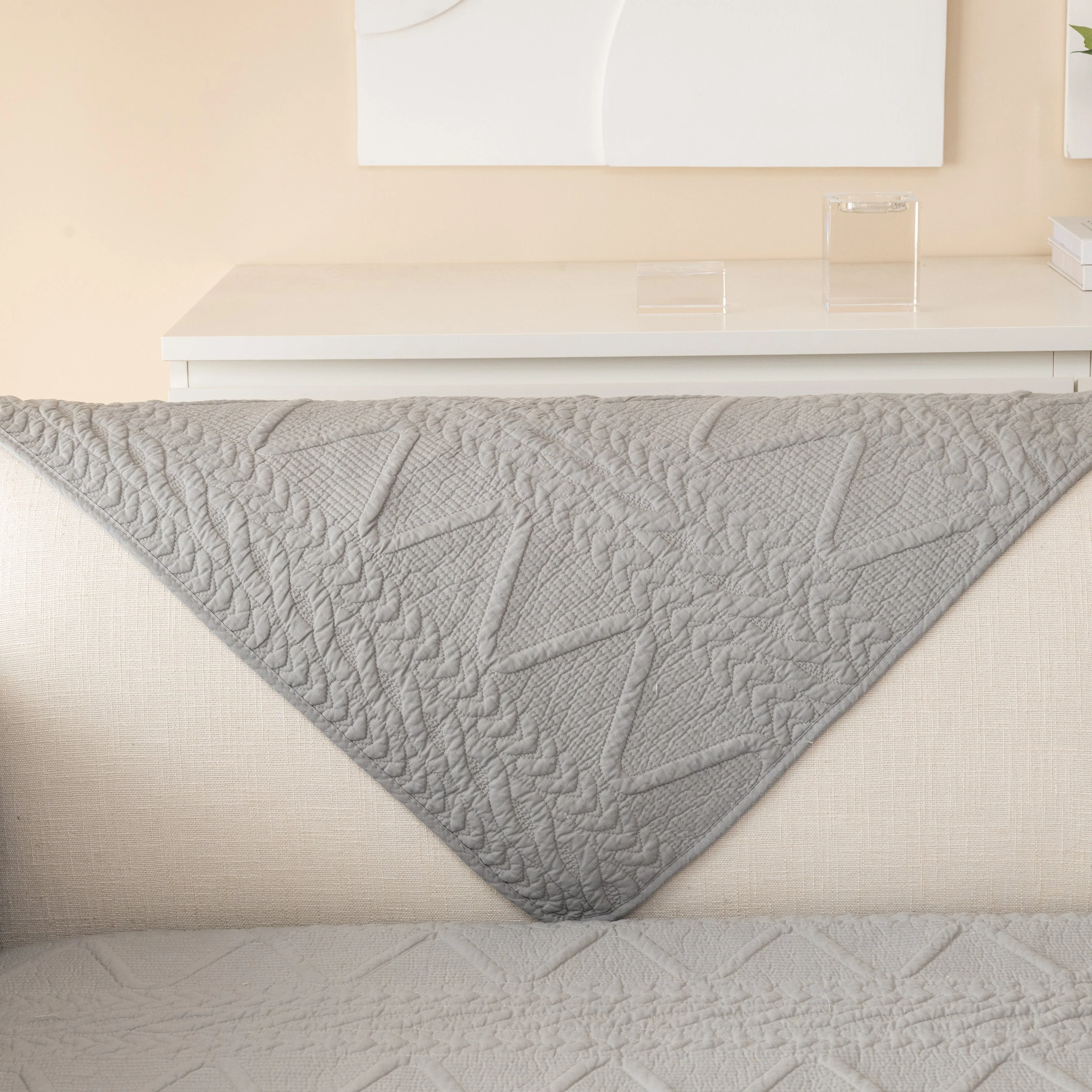 Geometric Textured Cotton Quilted Sofa Cover, Non-Slip Washable Couch Protector - Image 13