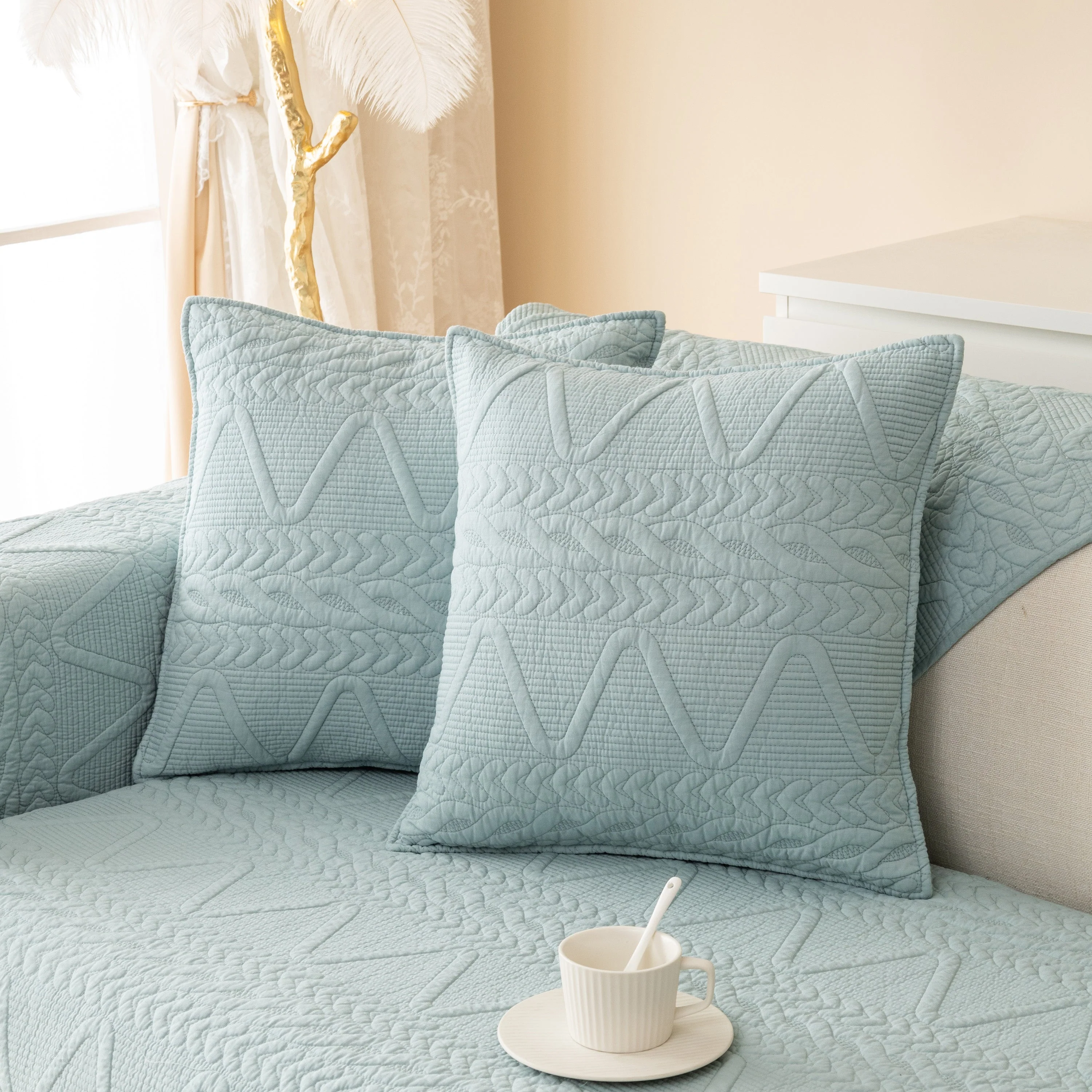 Geometric Textured Cotton Quilted Sofa Cover, Non-Slip Washable Couch Protector - Image 64
