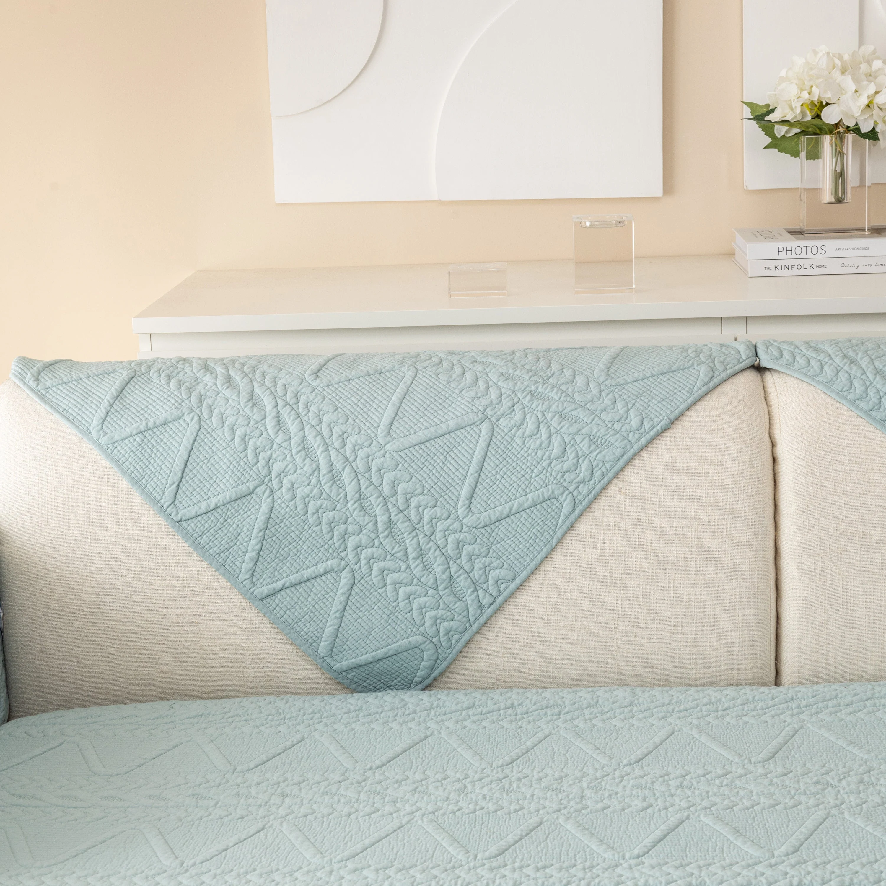 Geometric Textured Cotton Quilted Sofa Cover, Non-Slip Washable Couch Protector - Image 69